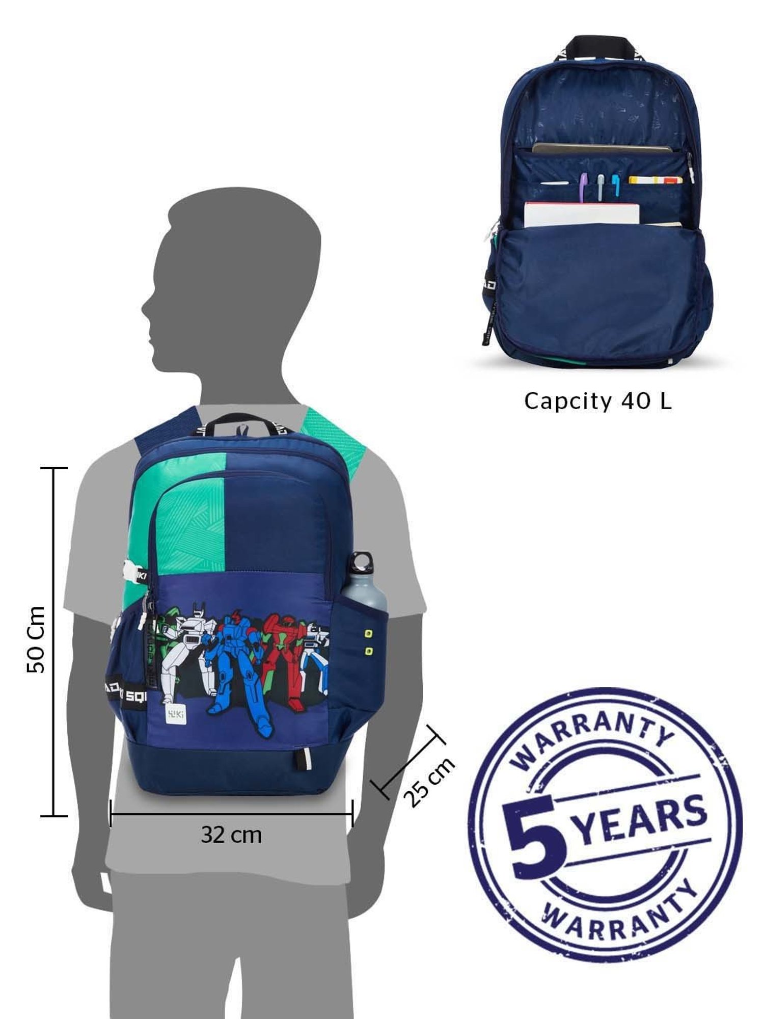 Wiki 40 Ltrs Navy Medium Backpack