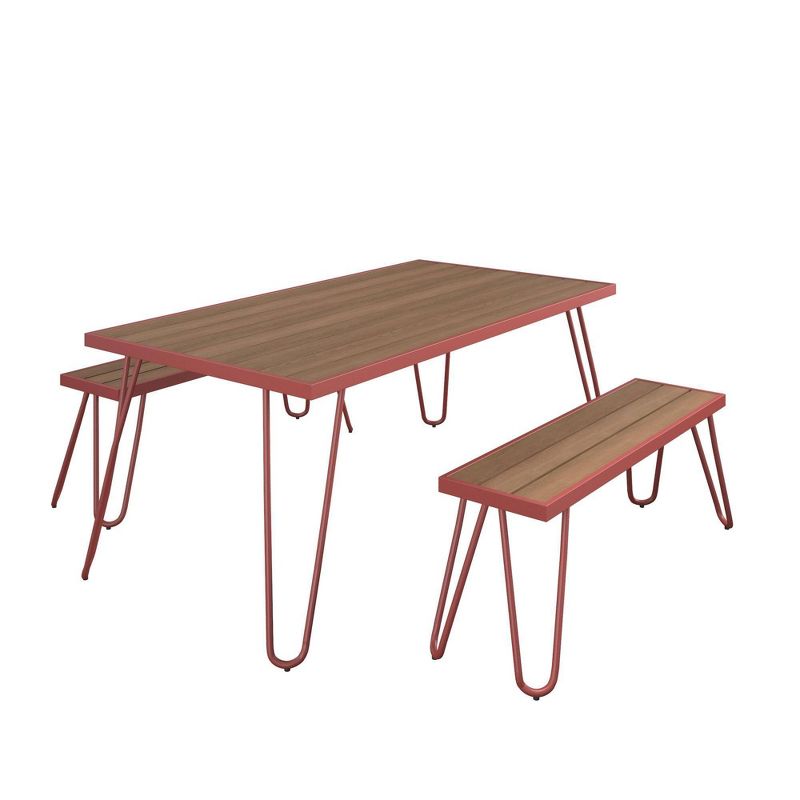 Paulette Square Patio Table & Bench Set - Persimmon Red - Novogratz