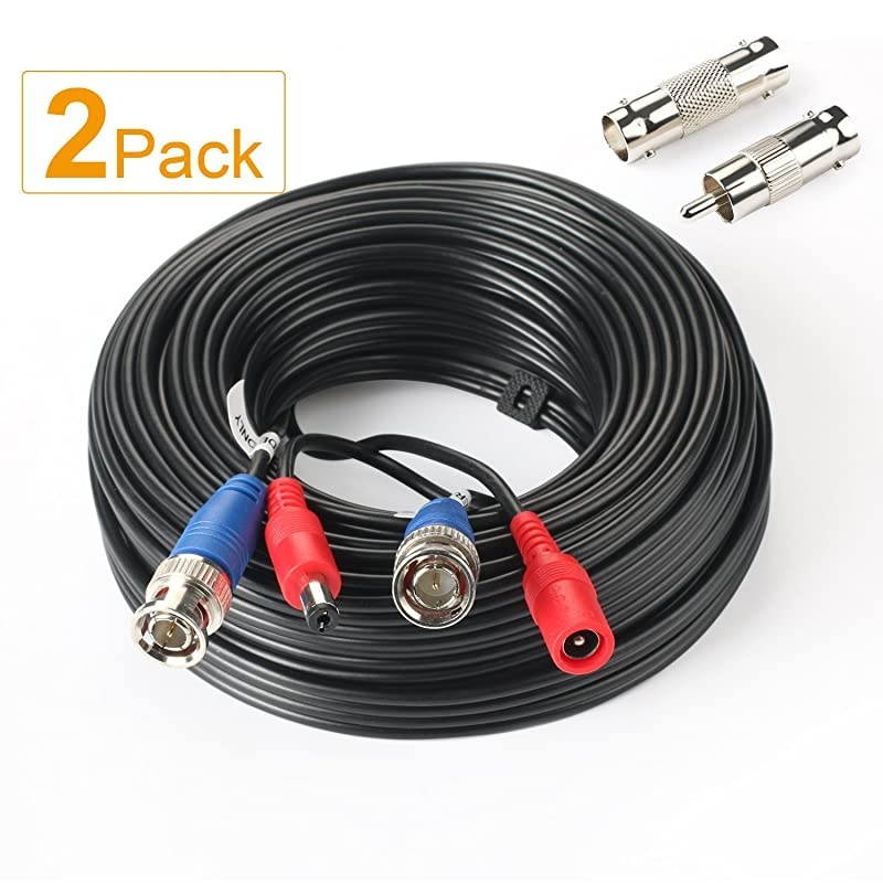 2Pack 50Feet BNC Vedio Power Cable PreMade AlinOne Camera Video BNC Cable Wire Cord for Surveillance CCTV Security System with ConnectorsBNC Female and BNC to RCA