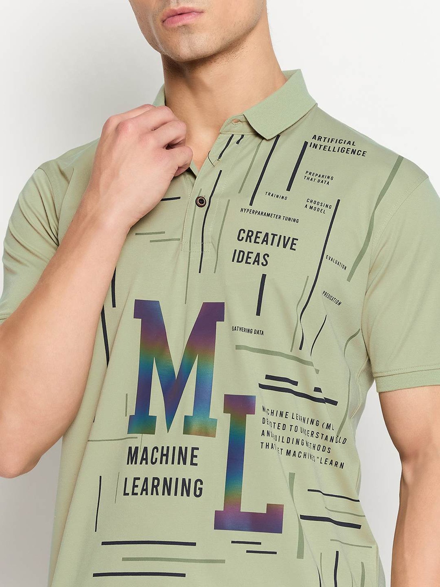 Duke Sage Green Slim Fit Printed Polo T-Shirt