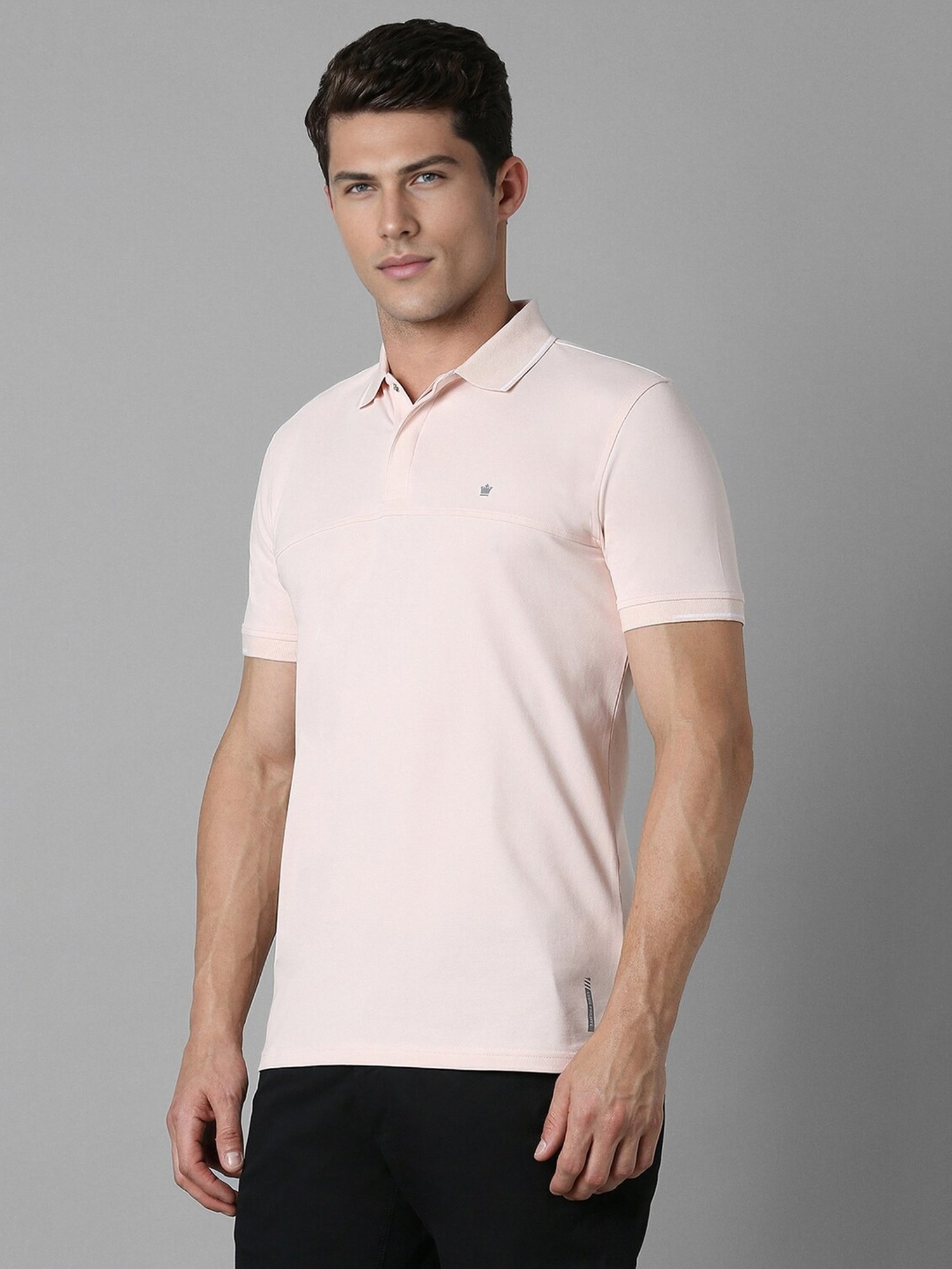 Louis Philippe Peach Slim fit Solid Casual Polo T-Shirt
