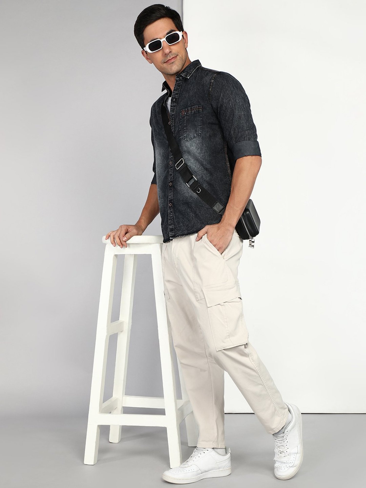 Kuons Avenue Charcoal Slim Fit Denim Shirt