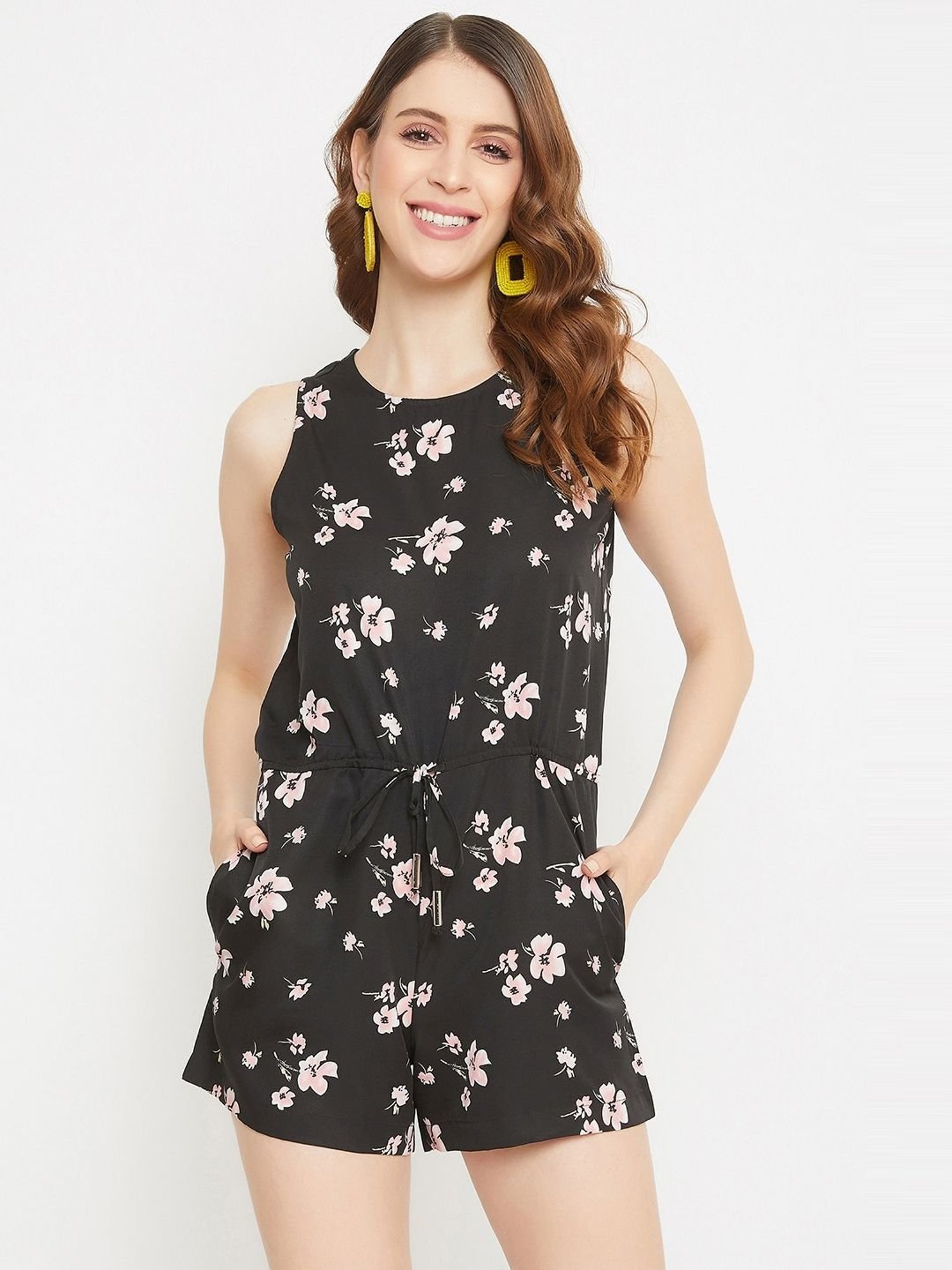 PURYS Black Floral Print Playsuit