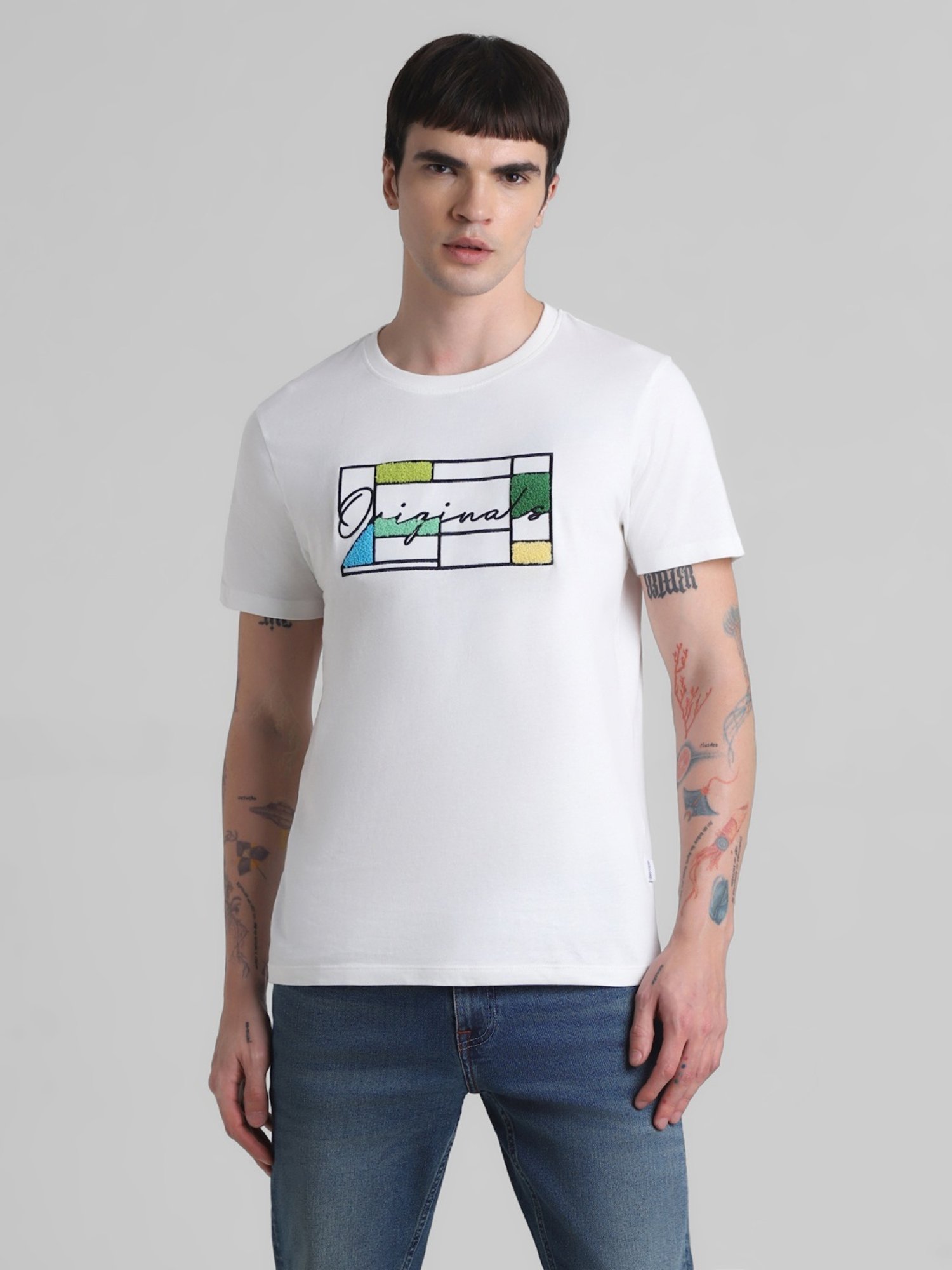 Jack & Jones Cloud Dancer Cotton Regular Fit Printed T-Shirt