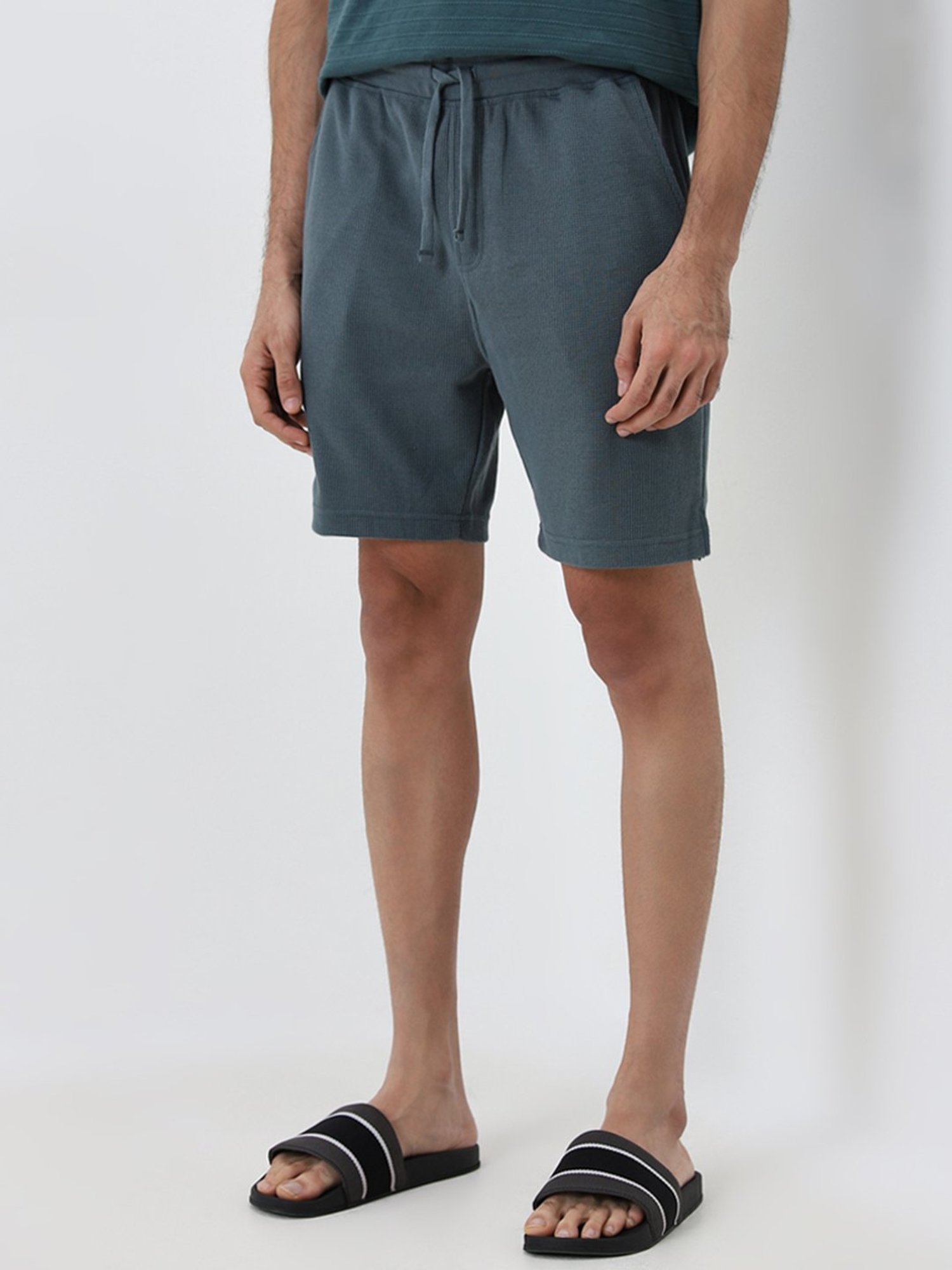 WES Lounge by Westside Dark Sage Relaxed-Fit Cotton Blend Shorts
