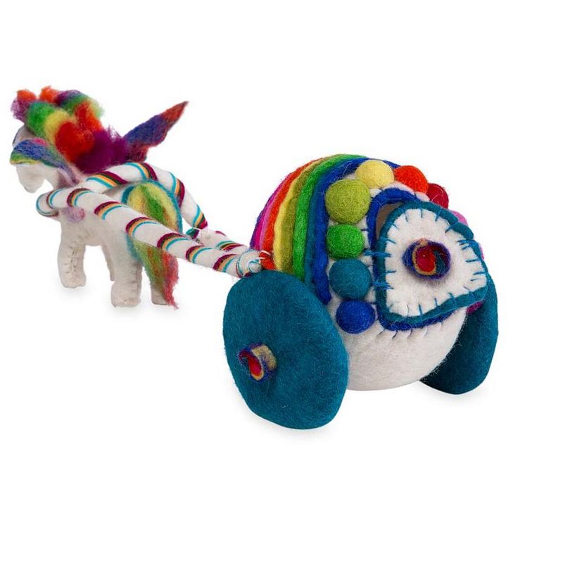 Magic Cabin - Rainbow Unicorn and Carriage Play Set for Kids - Handmade of Natural Wool Felt