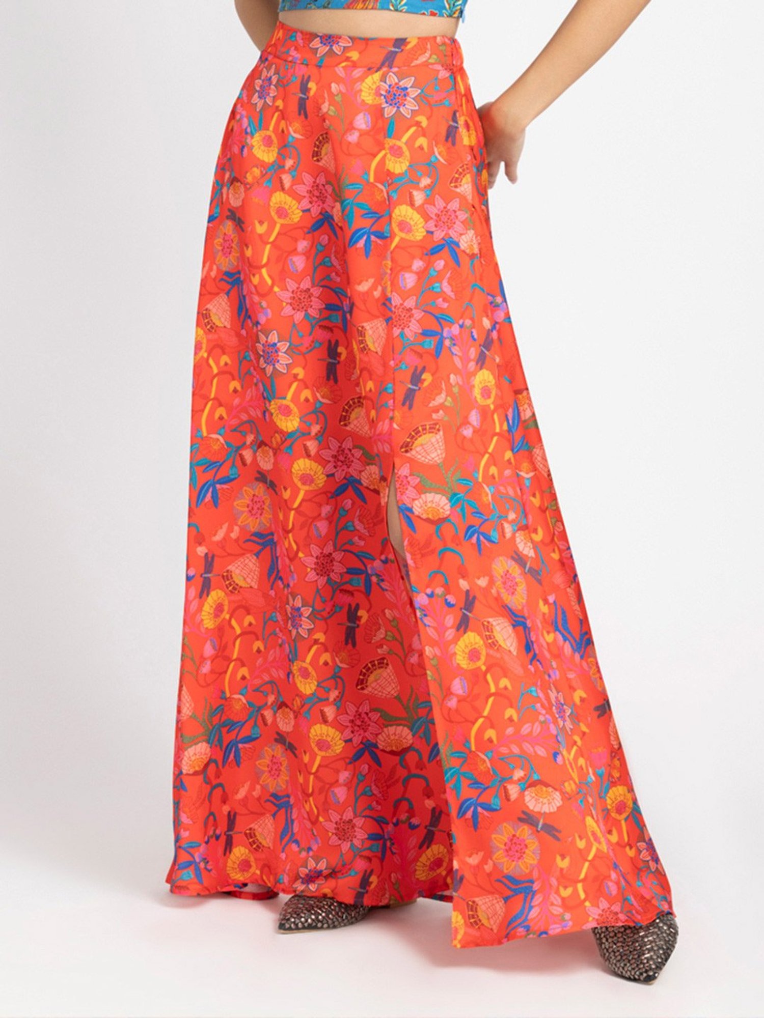 SHAYE Orange Floral Print Maxi Skirt