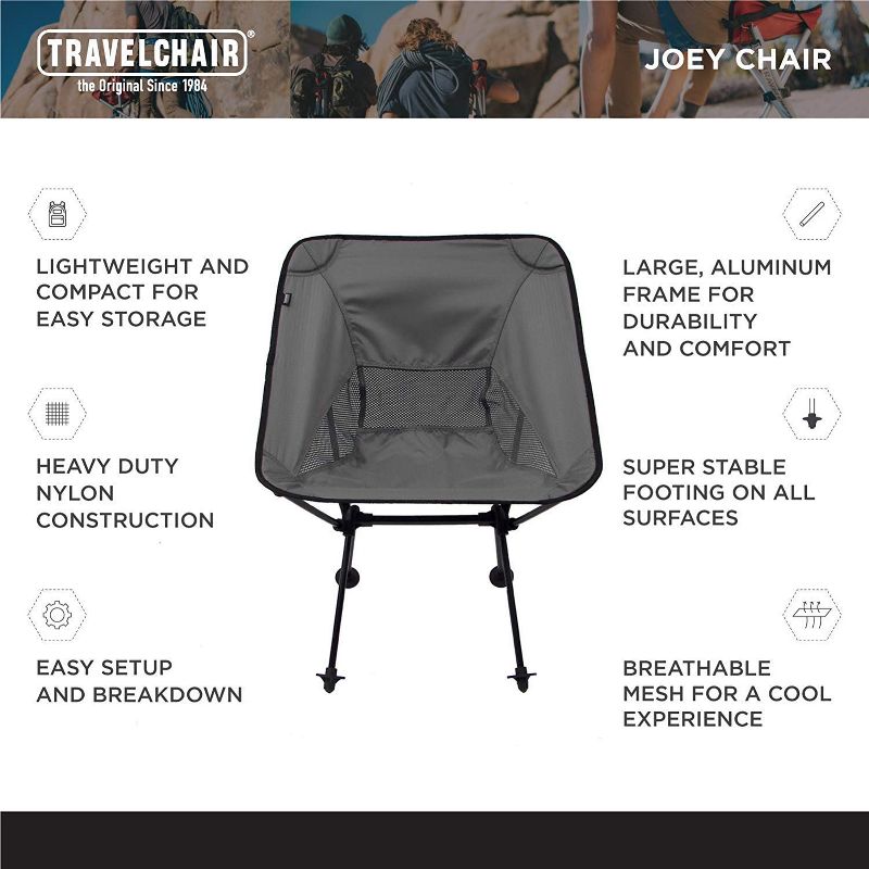 TravelChair 7789 Joey Chair Portable Compact Camping Hunting Fishing 300 Pound Capacity, Black