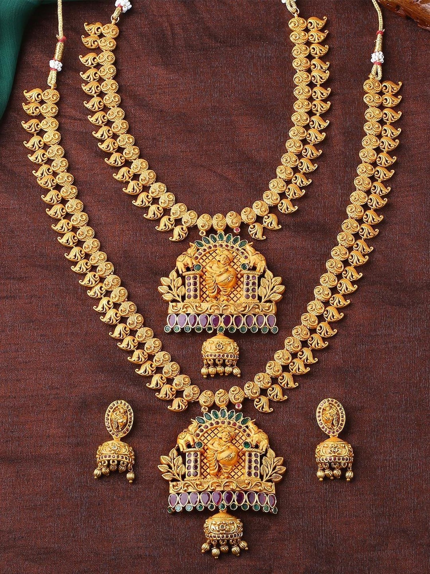 Estele Gold-Plated CZ Kanhaiya Designer Bridal Necklace Combo Set with Color Stones & Pearls