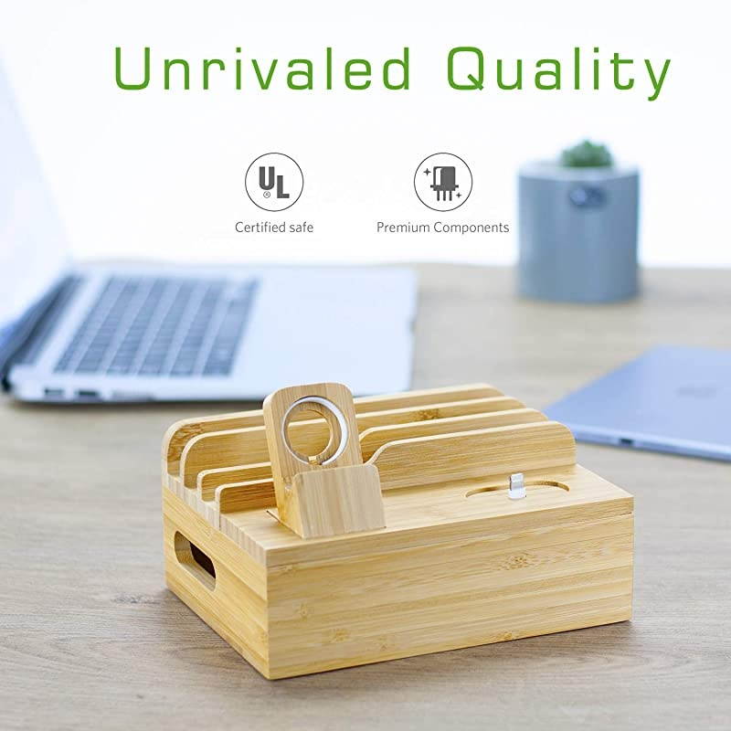 Bamboo Charging Station for Apple Watch AirPods Series6 in 1 Wooden Docking Station for Multiple Device