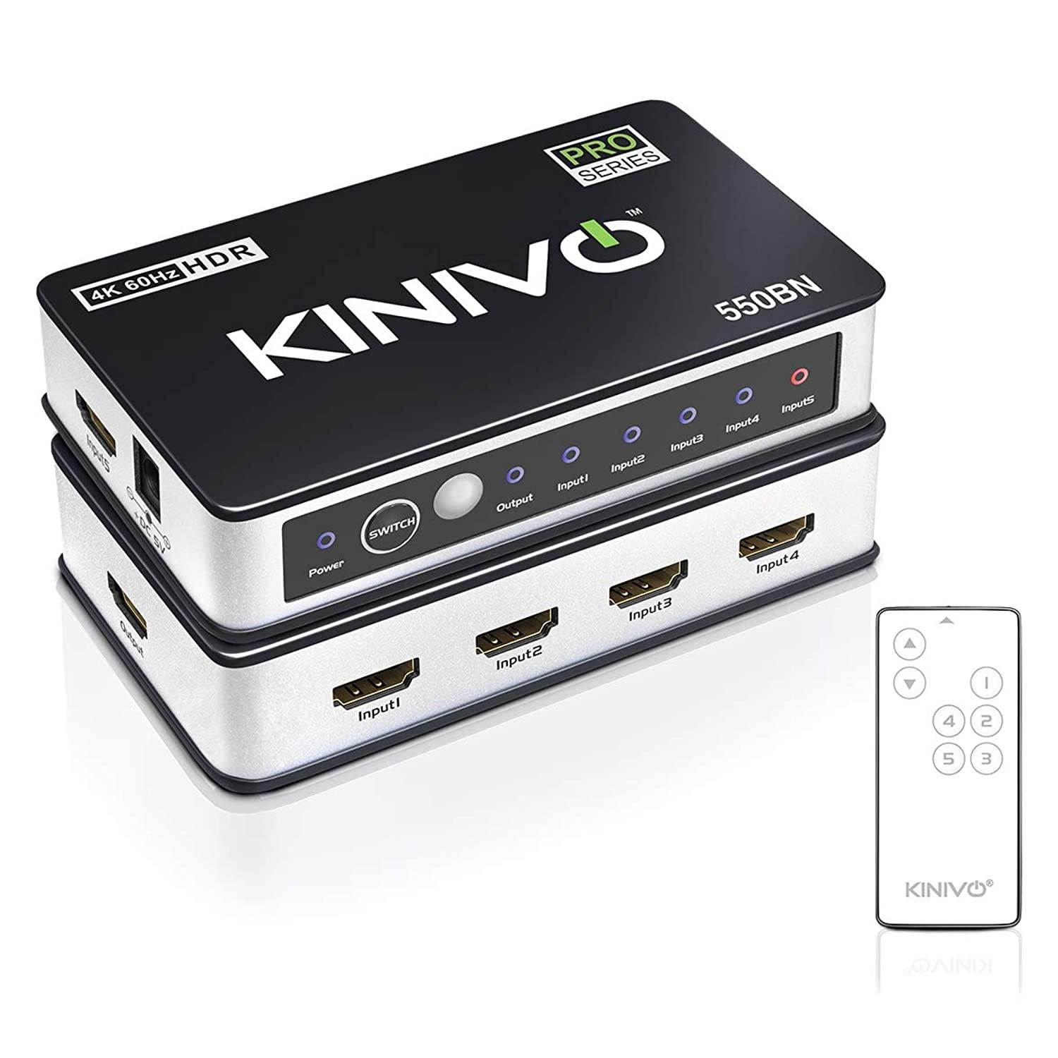 Kinivo 550BN 4K HDMI Switch with IR Wireless Remote (5 Port, 4K 60Hz HDR, High Speed-18Gbps, Auto-Switching)