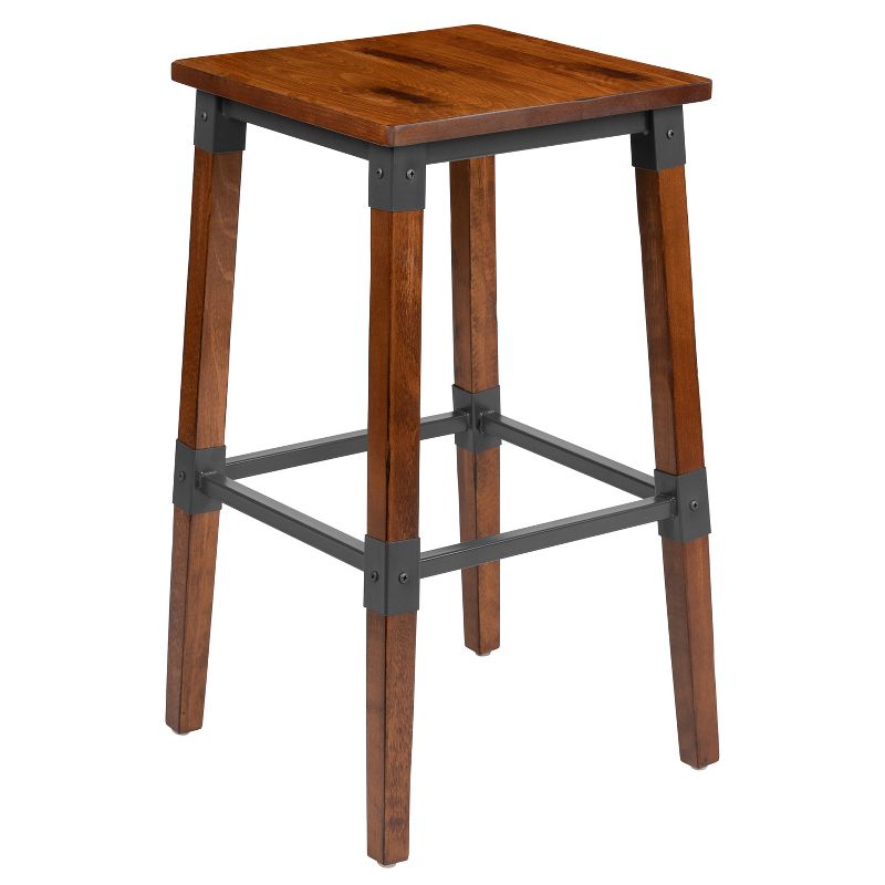 Emma and Oliver 4 Pack Commercial Grade Rustic Walnut Industrial Style Backless Wood Barstool