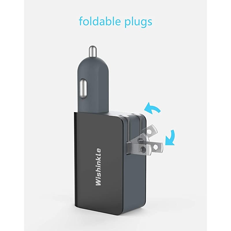 UL Certified 2-in-1 Compact Wall Charger, Portable 2 Port Dual USB Car Charger with Foldable Plug Power Adapter, Compatible with iPhone X XR XS 7 8 Plus Note 8 9 Galaxy S8 S9 Plus and More
