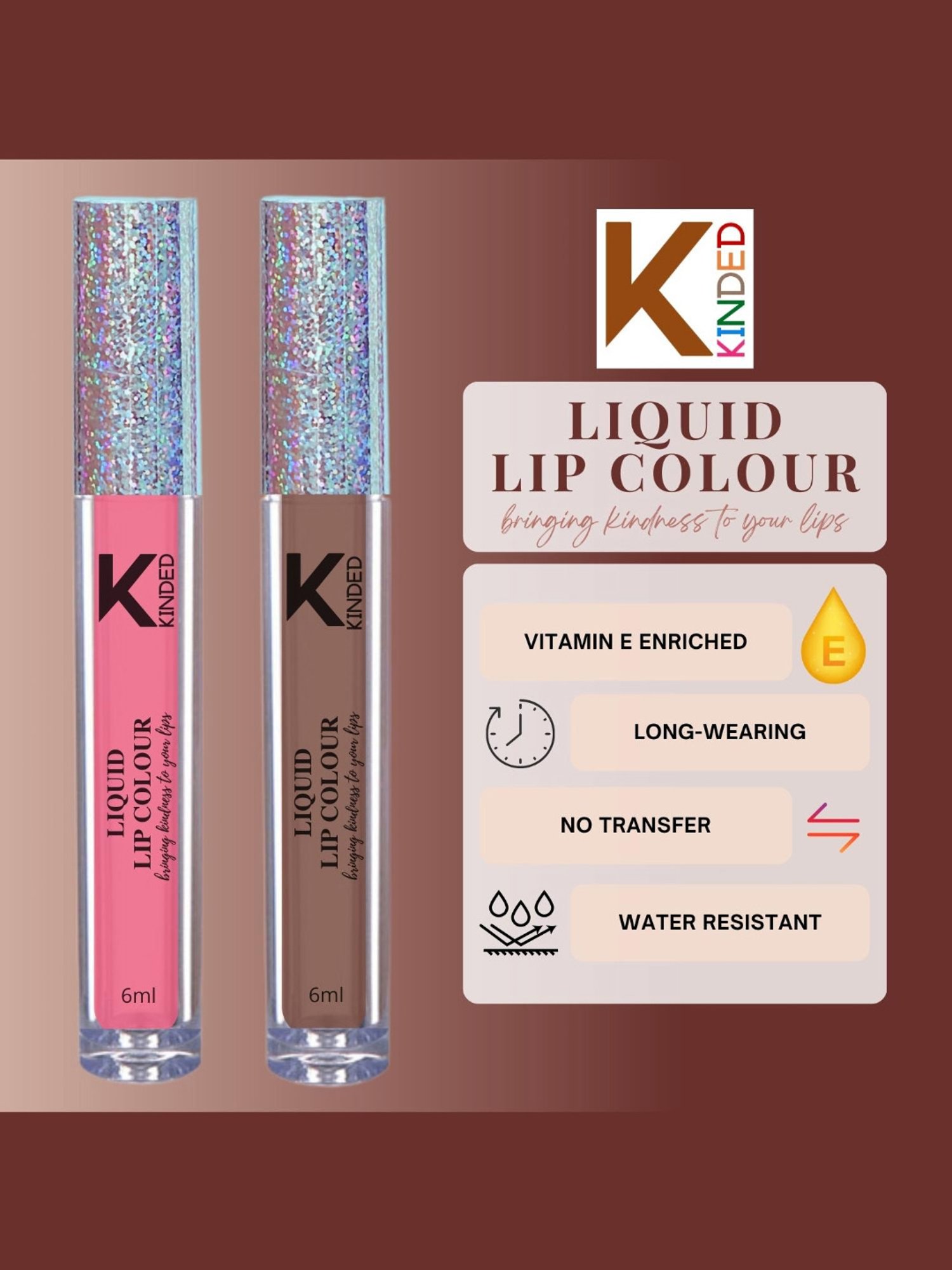 KINDED Liquid Lip Colour 01 Barbie Pink & 06 Brown Temptation Combo