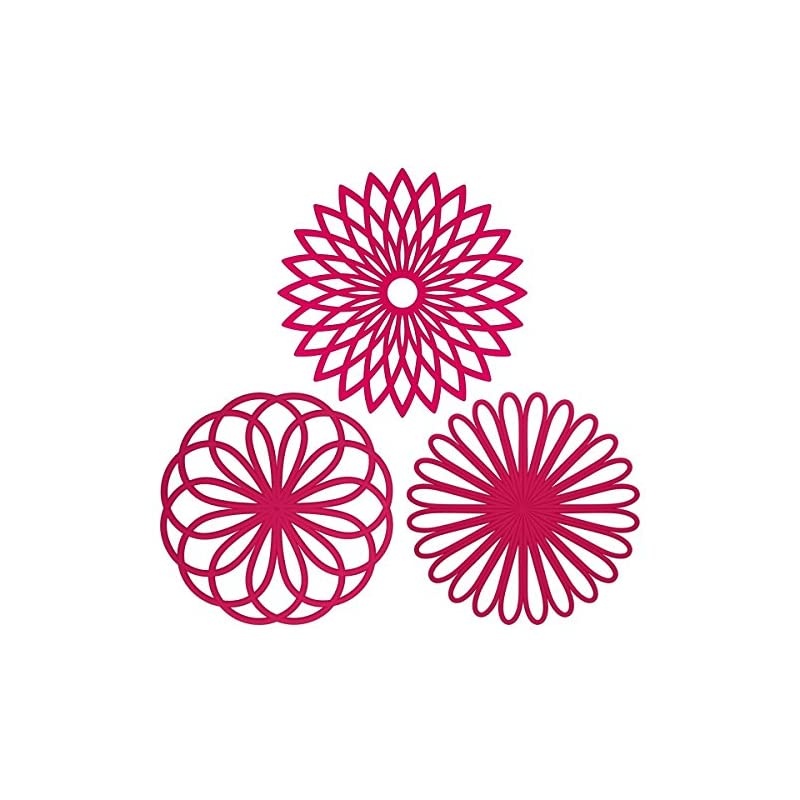 3 Set Silicone Multi-Use Flower Trivet Mat - Premium Quality Insulated Flexible Durable Non Slip Coasters Hot Pads Fuscia