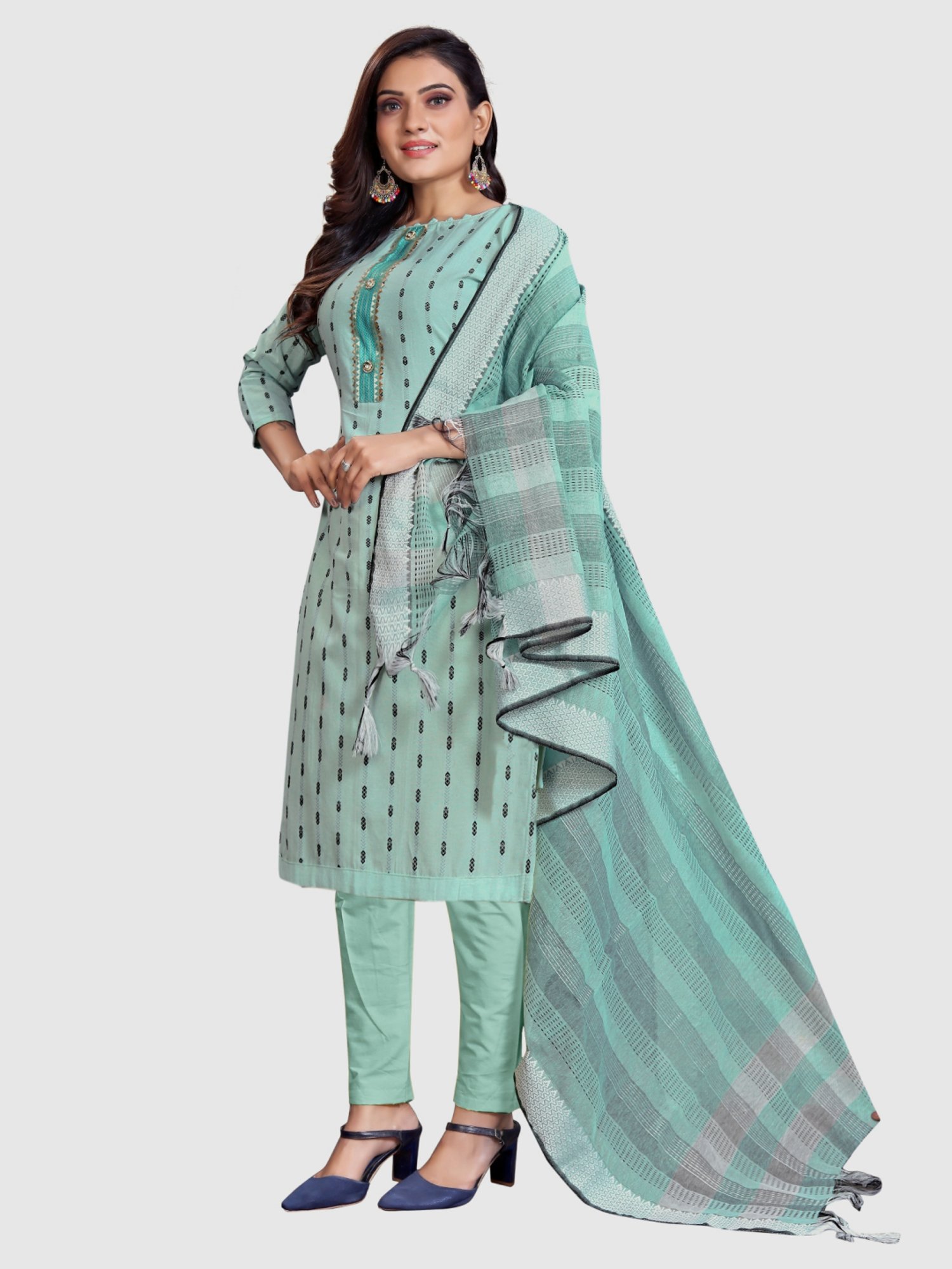 APNISHA Sage Green Cotton Woven Pattern Unstitched Dress Material