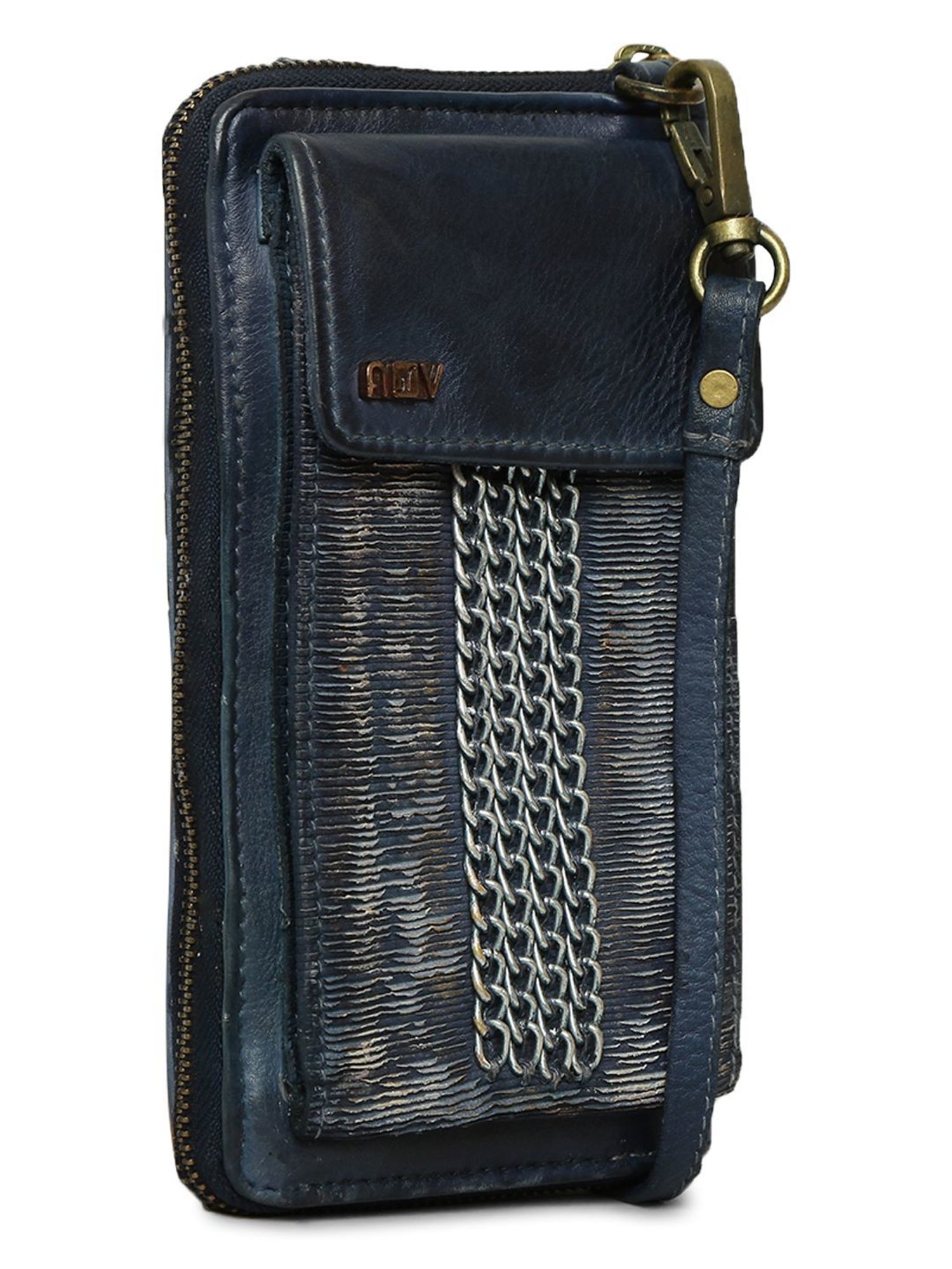 Art N Vintage Silvia Blue Leather Textured  Zip Around Wallet for Women