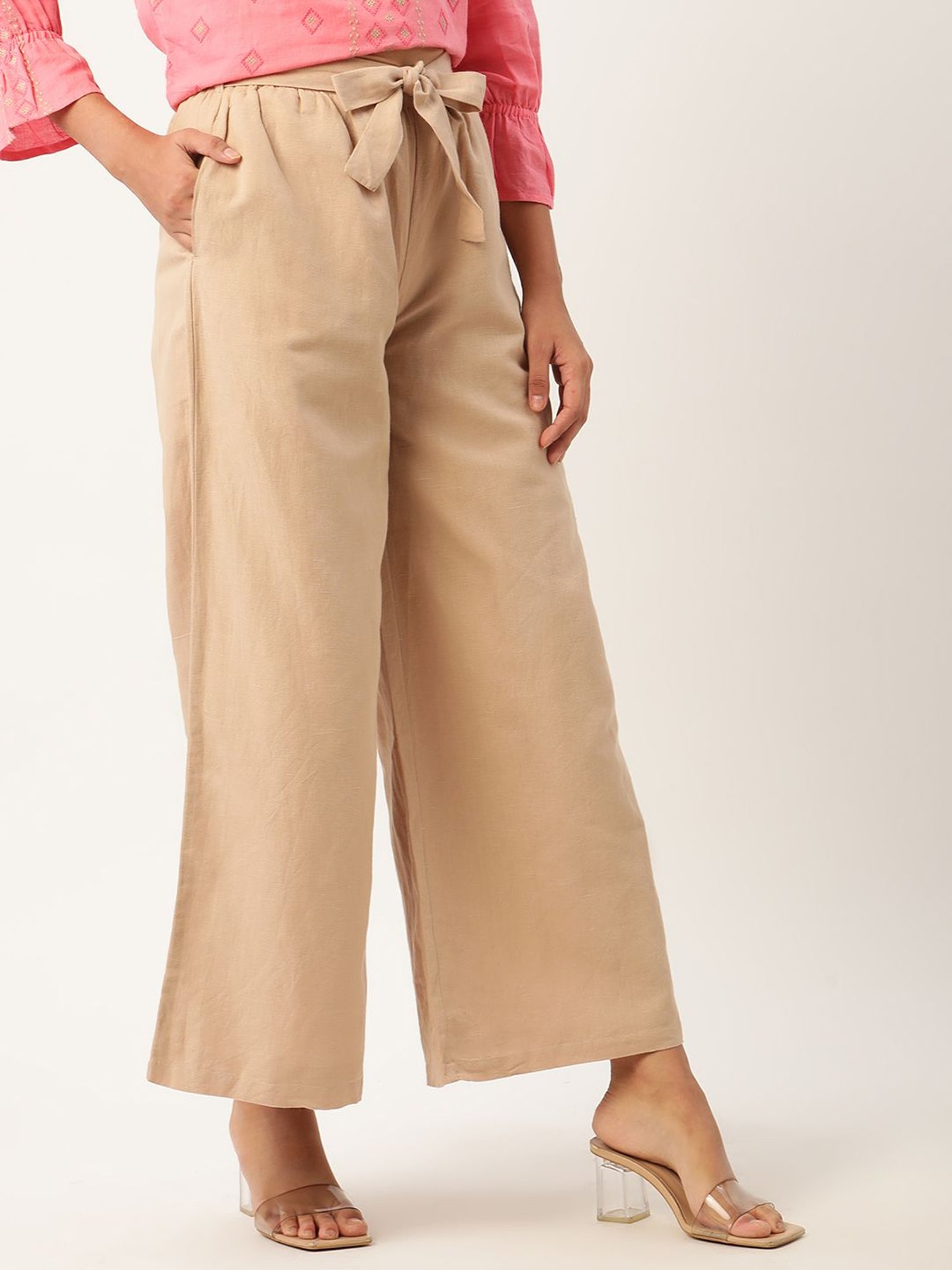 Rooted Beige Mid Rise Trousers