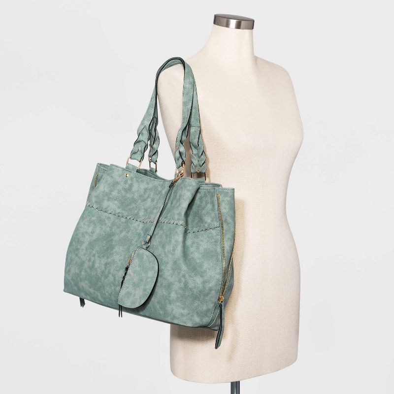 VR NYC Woven Trim Tote Handbag - Ice Blue