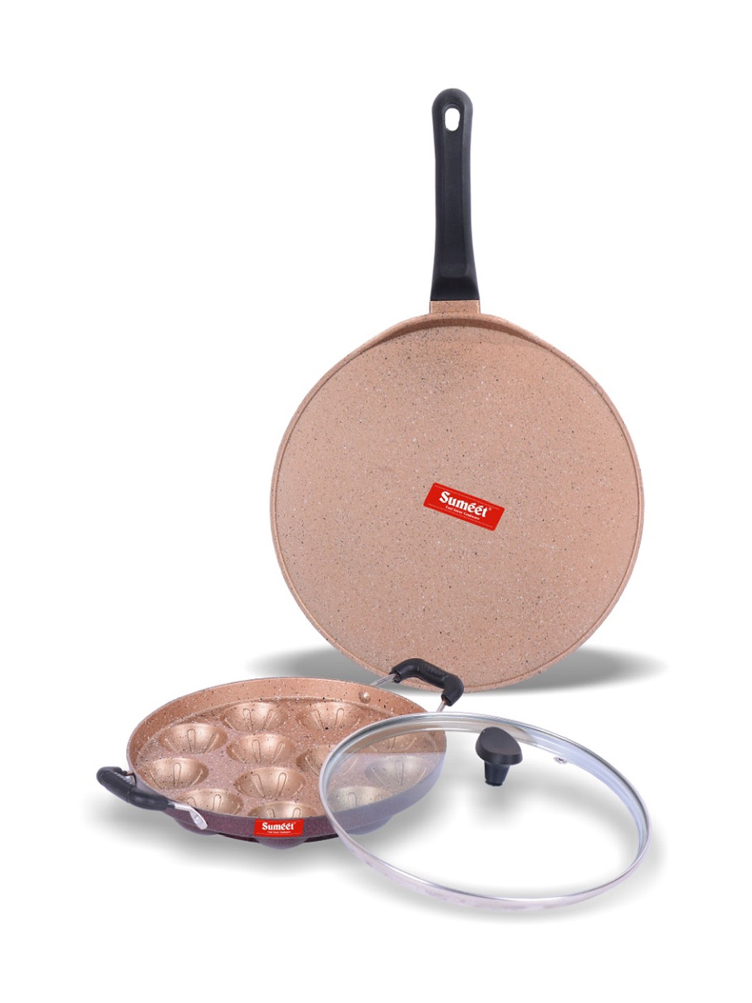 Sumeet Nonstick Granite Finish 2pc Cookware set (Tawa 30.5cm, Grill Appam Patra With Glass Lid-23cm)