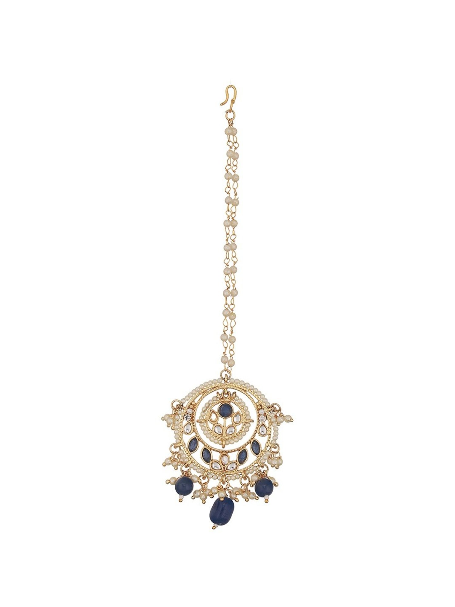 Aatmana Kundan-Studded & Pearl Beaded Blue Maang Tikka for Women & Girls