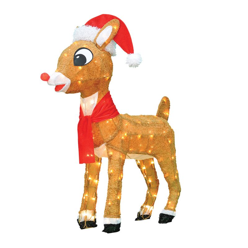 Rudolph the Red-Nosed Reindeer 32" Rudolph 3D Pre-Lit Yard Art Rudolph With Santa Hat