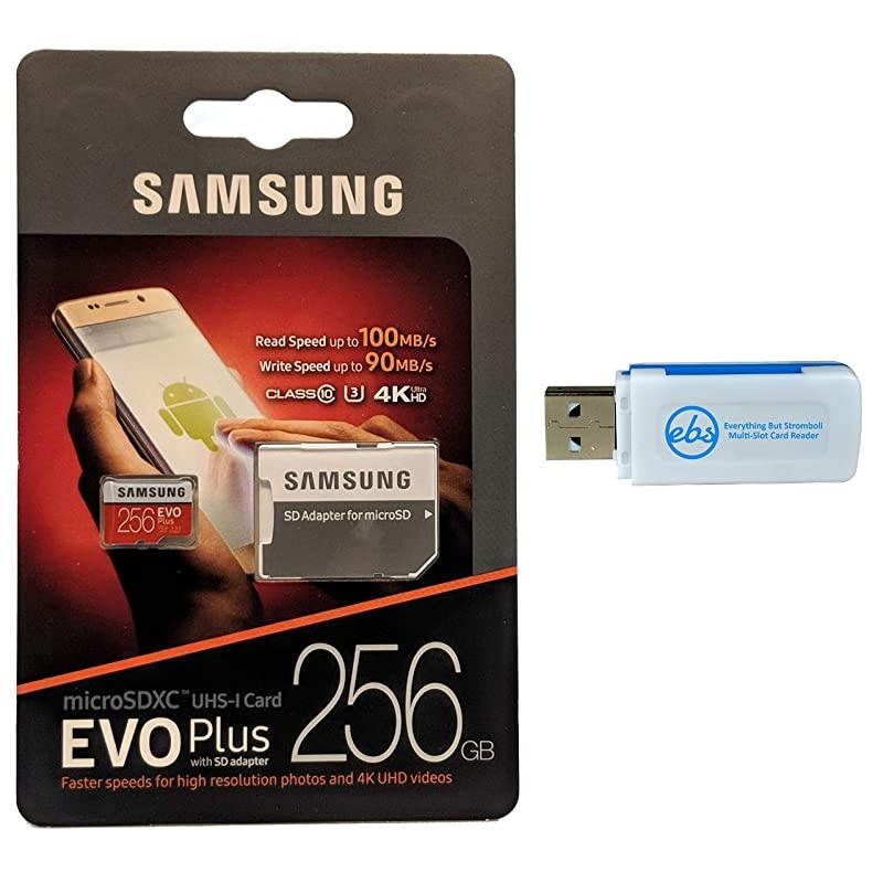 256GB Micro SDXC EVO Plus Memory Card with Adapter Works with Galaxy Note 10+ Cell Phone Note 10+ 5G Smartphone MBMC256G Bundle with 1 Everything But Stromboli SD TF Card Reader
