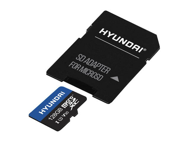 Hyundai 128GB microSDXC UHS-I U3, V30 Memory Card with SD Adapter, (SDC128GU3)