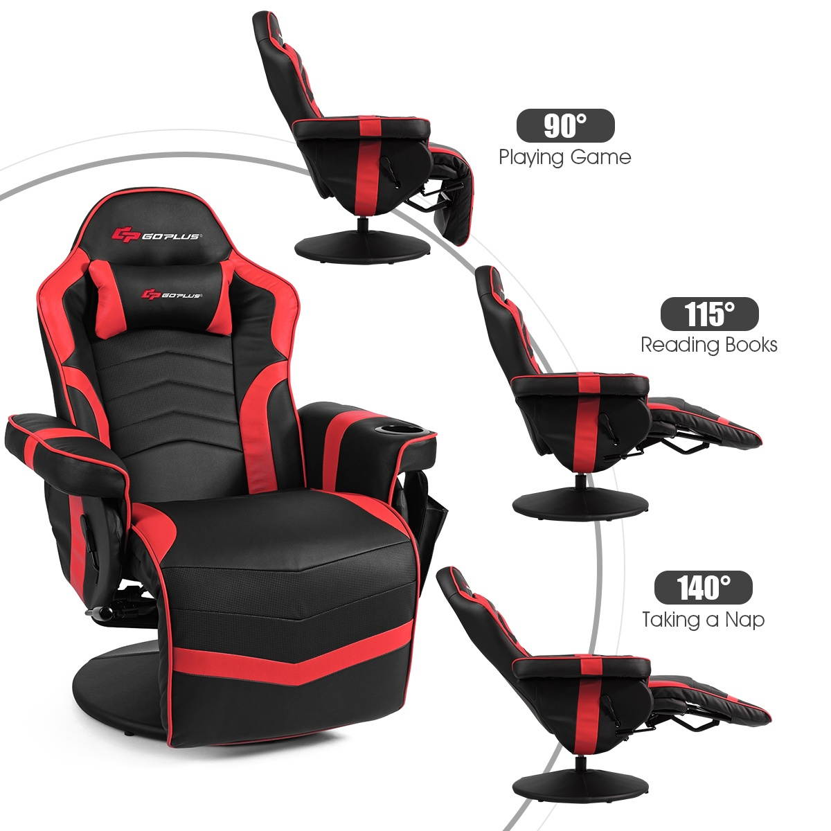 Goplus Massage Gaming Recliner Reclining Racing Chair Swivel Red
