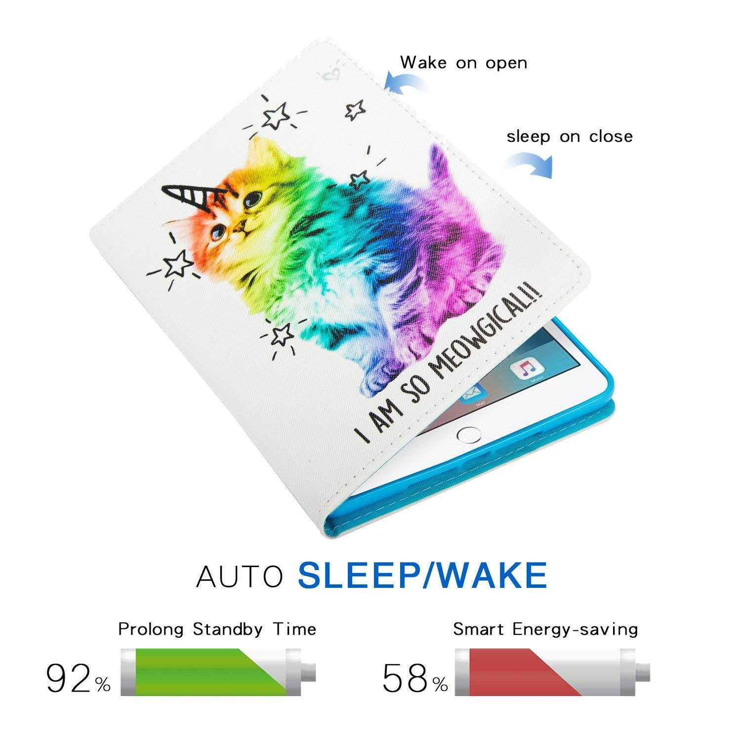 iPad Mini Case,Mini 2/3/4 Case - Monstek Leather Smart Kickstand Case Cover Colorful Flip Wallet Protective Case for Apple iPad Mini 1 2 3 4-03 Shiny Cat