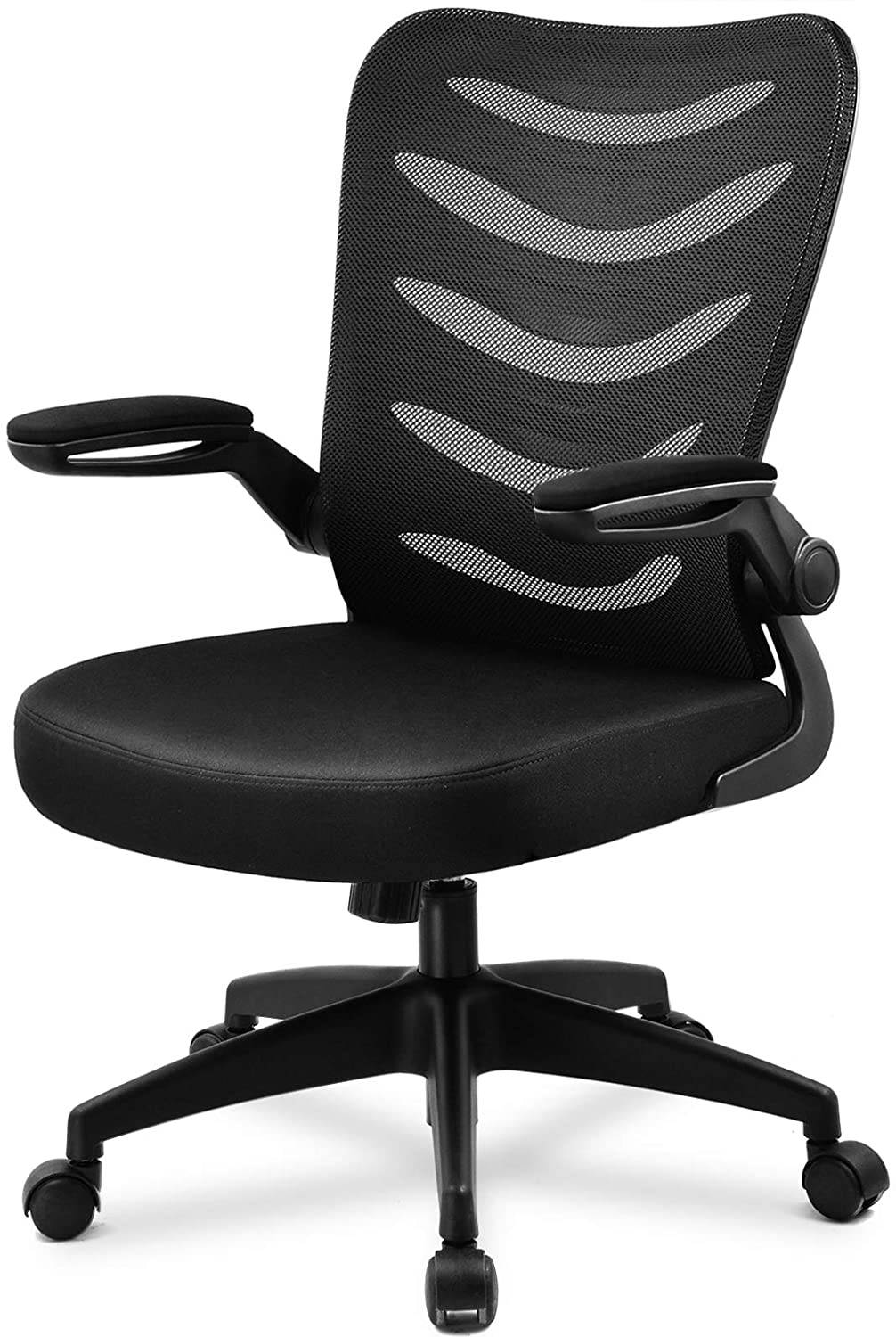 Office Chair Ergonomic Desk Computer Chair with Flip Up Arms Lumbar Support Adjustable Swivel Mid Back for Home Office Black