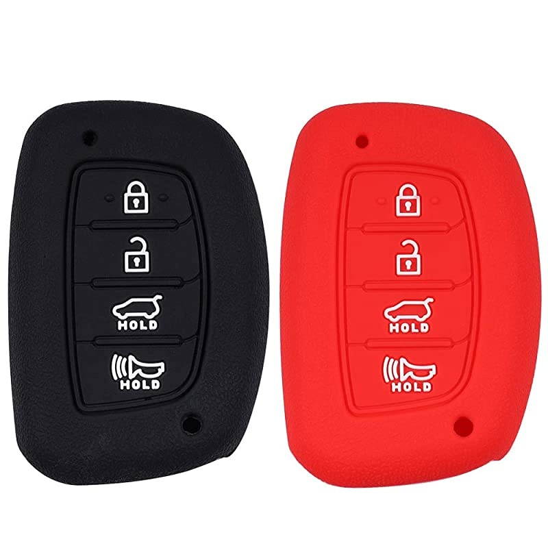 Pack of 2 Black Red Silicone Case Protector Key Fob Cover Fits 2015 2016 2017 2018 Hyundai Elantra Sonata Tucson I40 IX35 I45 Four Buttons SUV Smart Entry Remote Key Not Flip Key