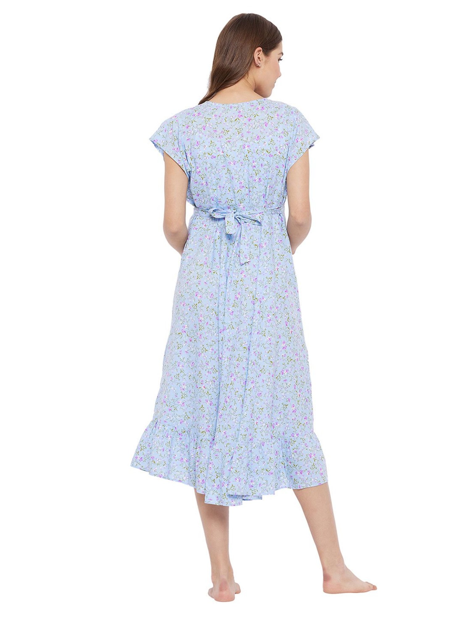 Hypernation Blue Floral Print Maternity Night Dress