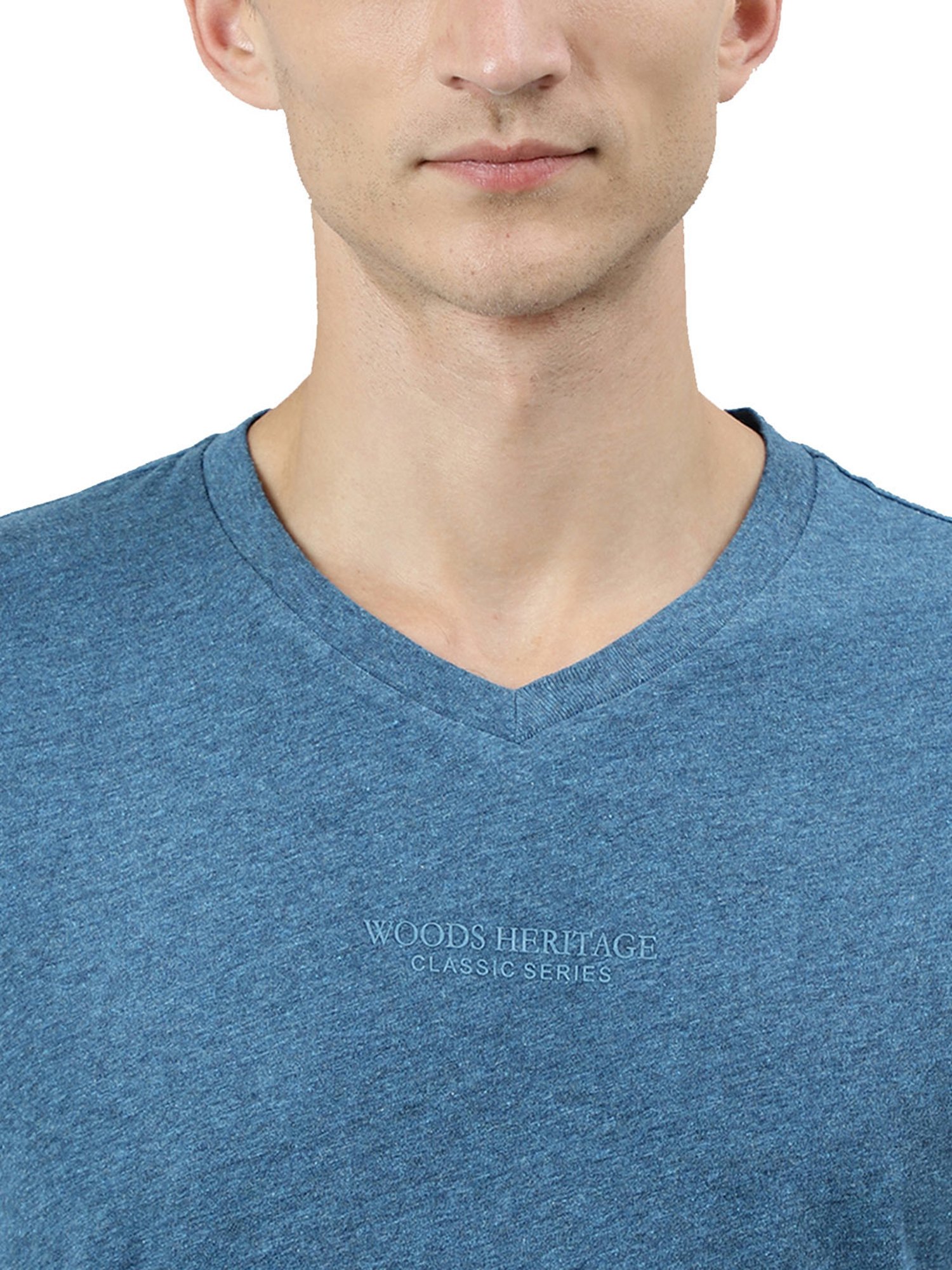 Woods Blue Melange V-Neck T-Shirt