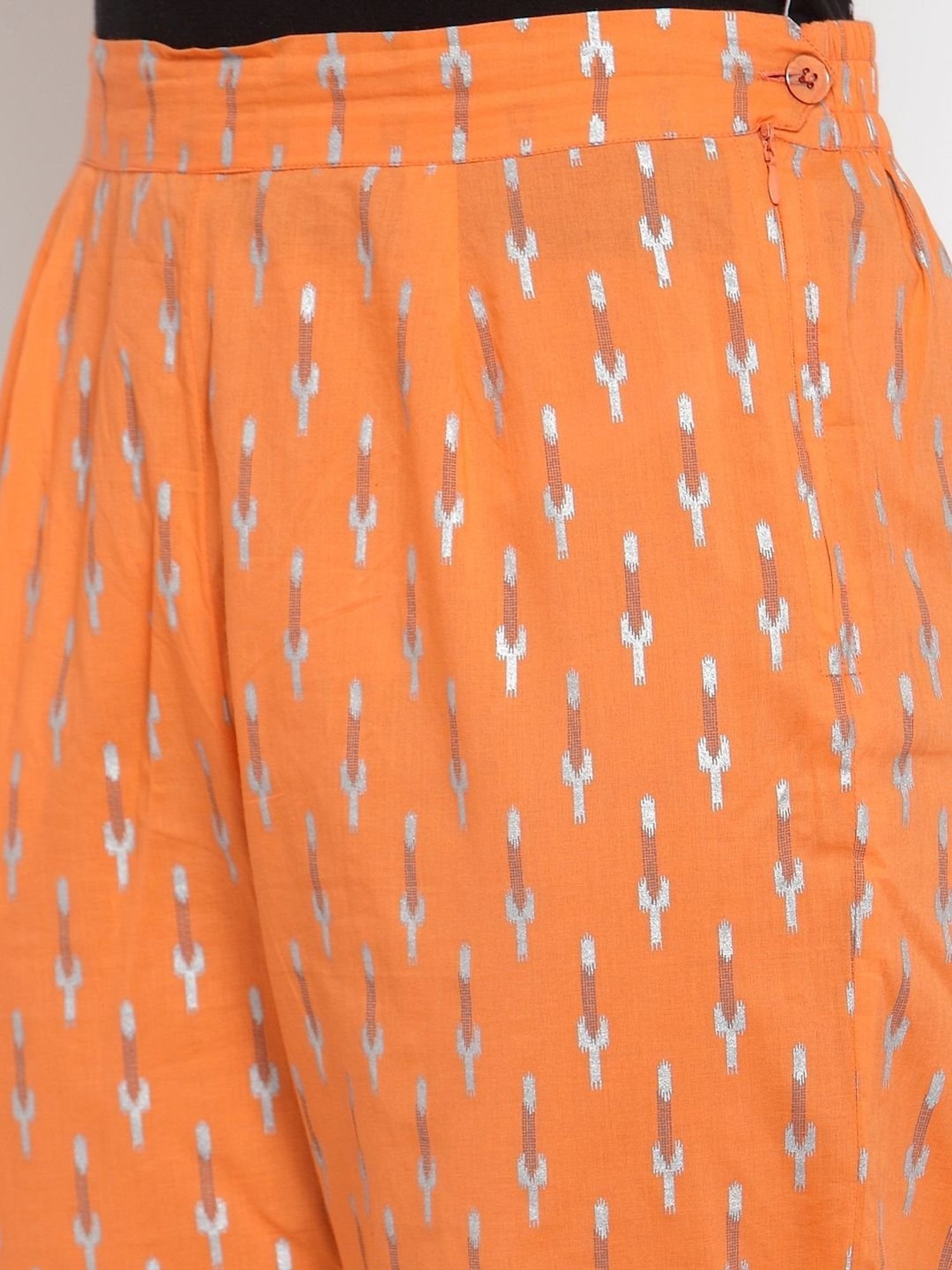 Indibelle Orange Cotton Printed Trousers