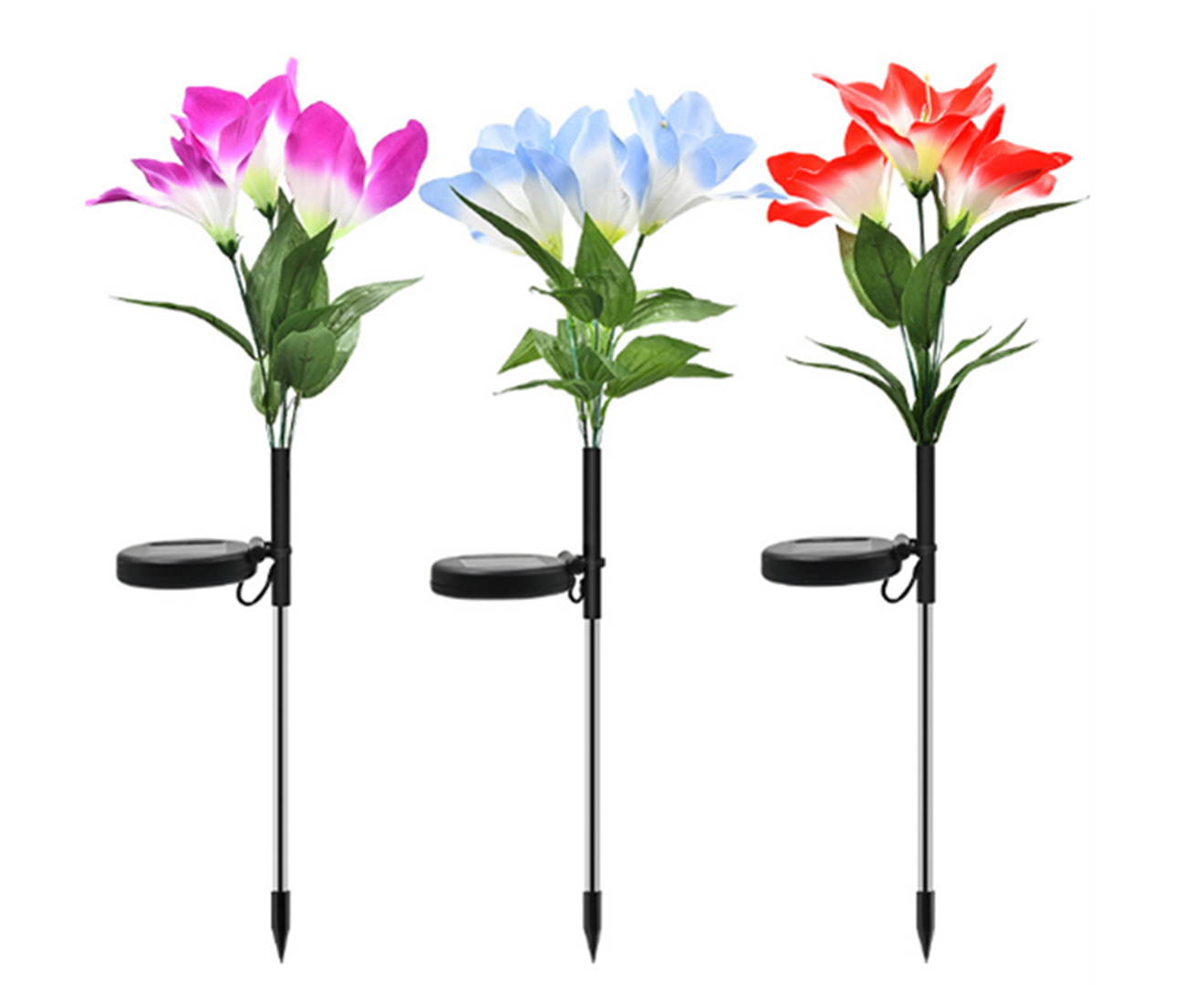 Select Mall 3PCS Solar Gentleman Orchid Light Outdoor Waterproof Decorative Lawn Plug Garden LED Color Gradient Flower Light