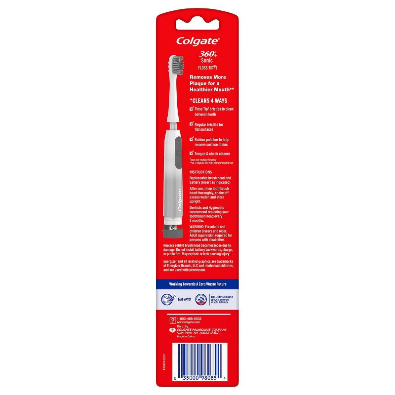 Colgate 360 Floss Tip Deep Reach Bristles Sonic Powered Battery Toothbrush - Soft - 1ct
