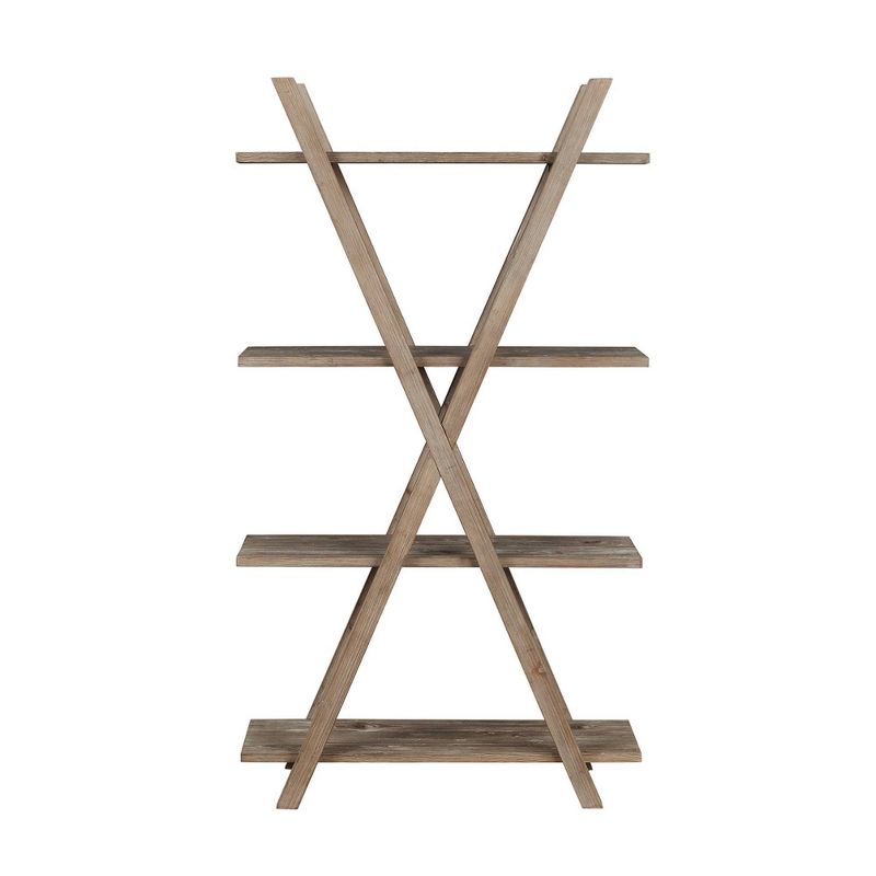 71" 4 Shelf Wooden Bookshelf with Double X Shaped Accent Brown - Benzara