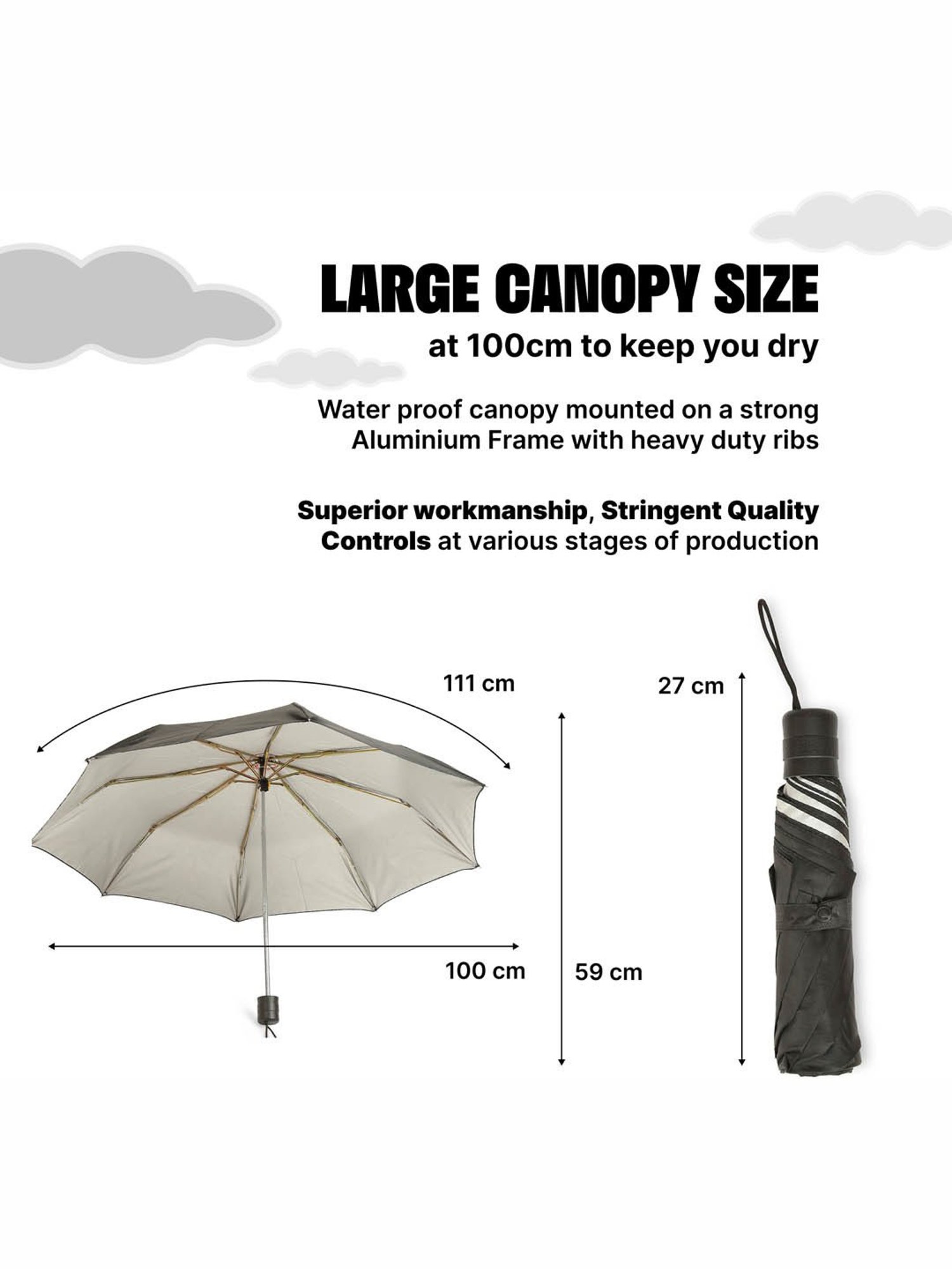 Citizen Black Solid Free Size Umbrella