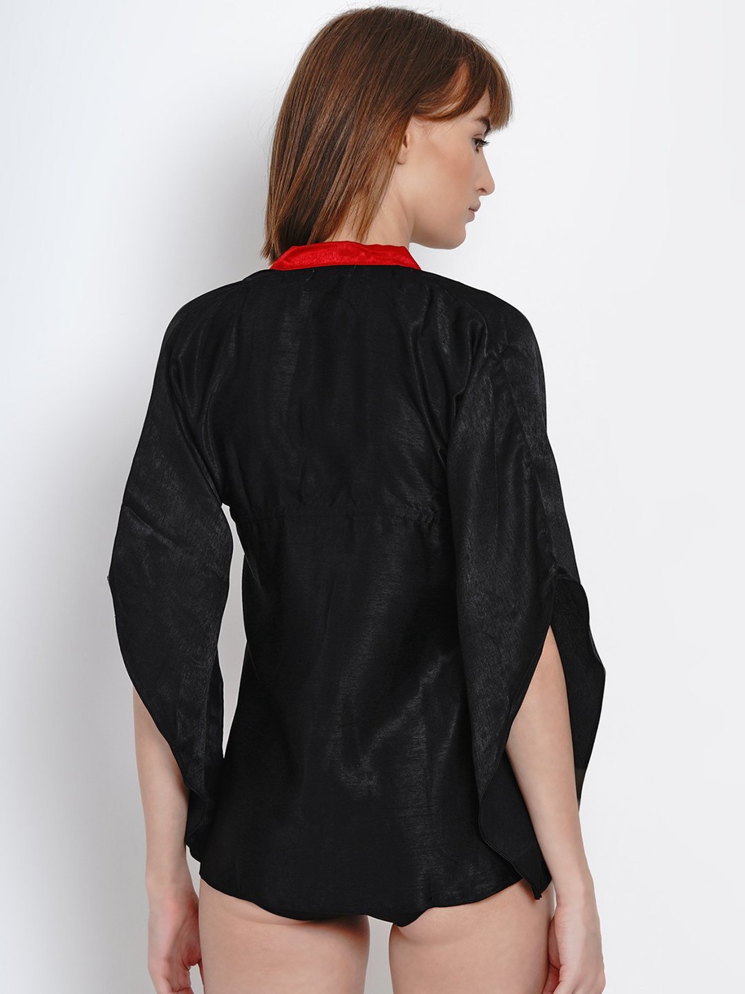 Erotissch Black Solid V Neck Robe