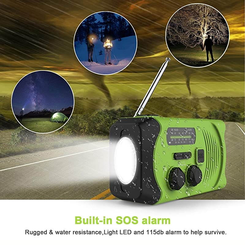 Emergency Solar Hand Crank Portable Radio NOAA Solar Hand Crank Portable Radio with MFM LED Flashlight Reading Lamp 2000mAh USB Power Bank
