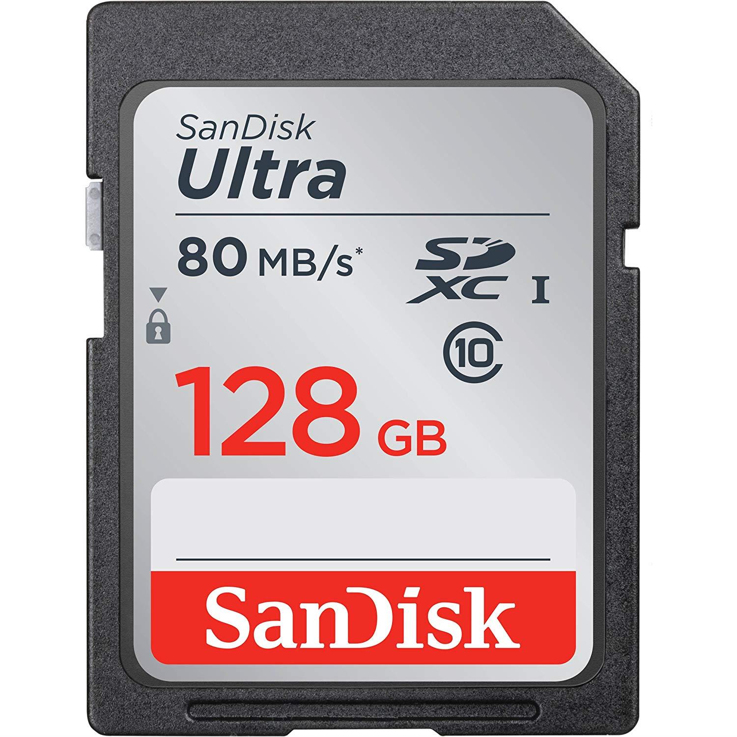 SanDisk Ultra 128GB Class 10 SDXC UHS-1 Memory Card up to 80MB/s - SDSDUNC-128G with USB 2.0 dual slot MicroSD & SD Memory Card Reader