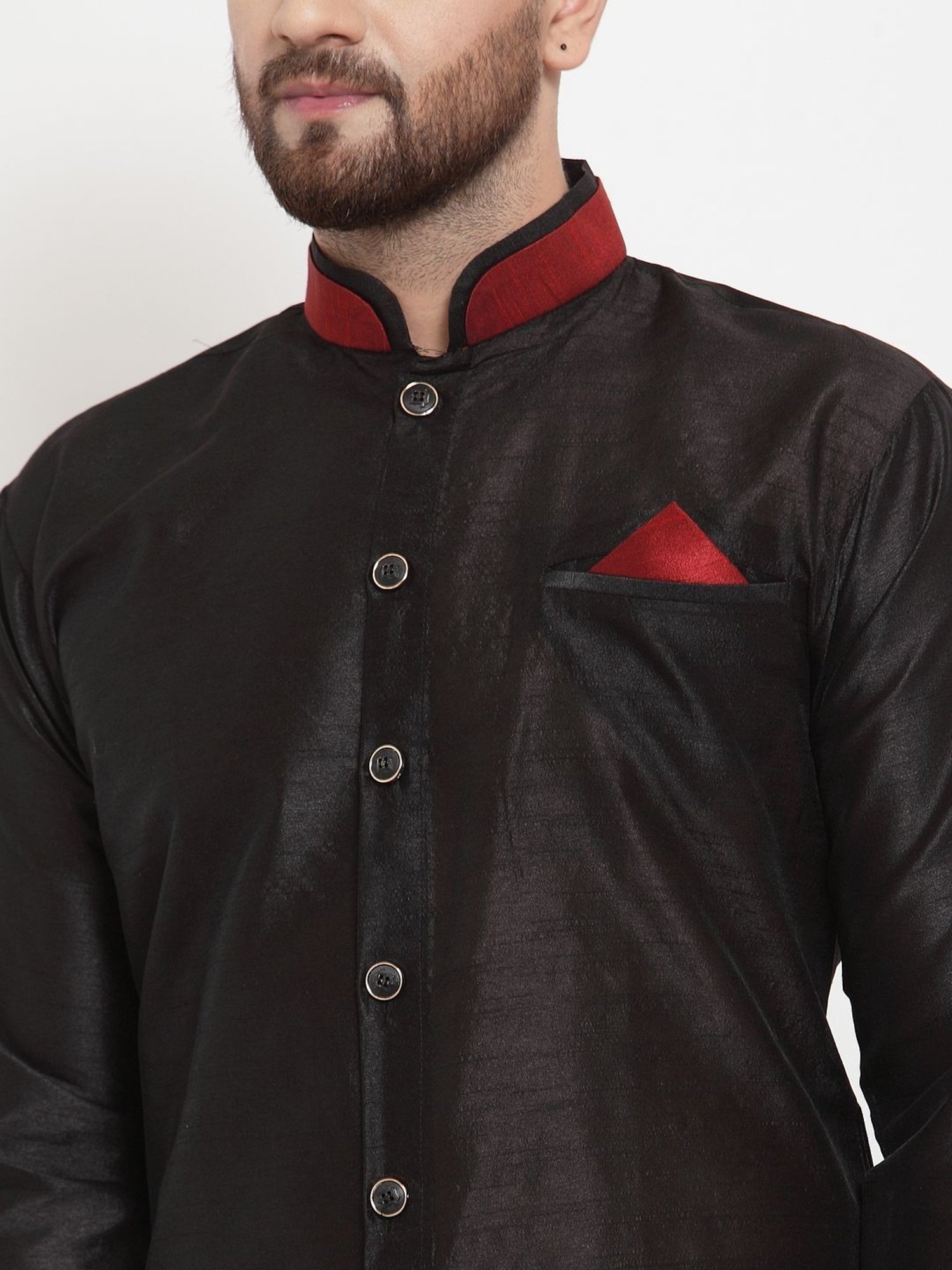 Benstoke Black & Maroon Regular Fit Sherwani Set
