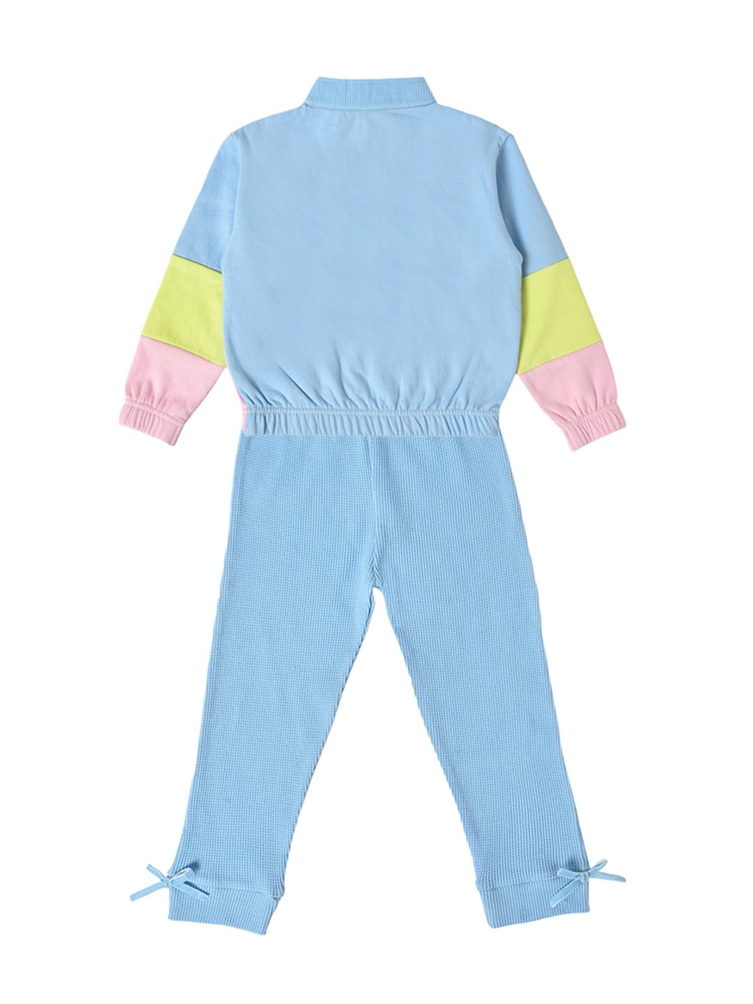 MiArcus Kids Sky Blue & Pink Color Block Full Sleeves Sweatshirt with Joggers