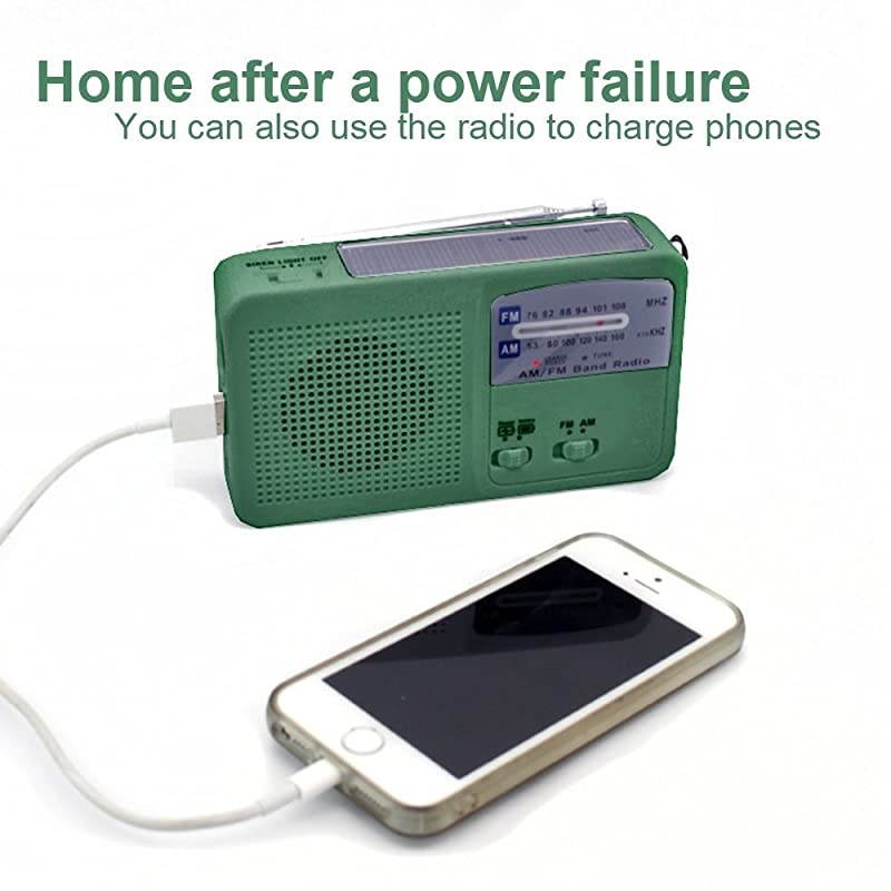 New Solar Powered Handcranked Power RadioampLED flashlightsampSirenFMAMSuitable for Hunting Patrol Daily Carrying Hole Camping Hiking Night Riding Emergency preparedness Green by