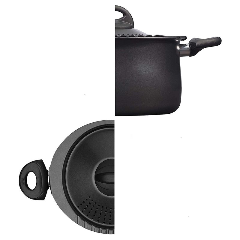 Bialetti 7265 2 In 1 Nonstick Aluminum 5 Quart Oval Shaped Kitchen Pasta Pot with Lockable Strainer Lid and Heat Resistant Handles, Black