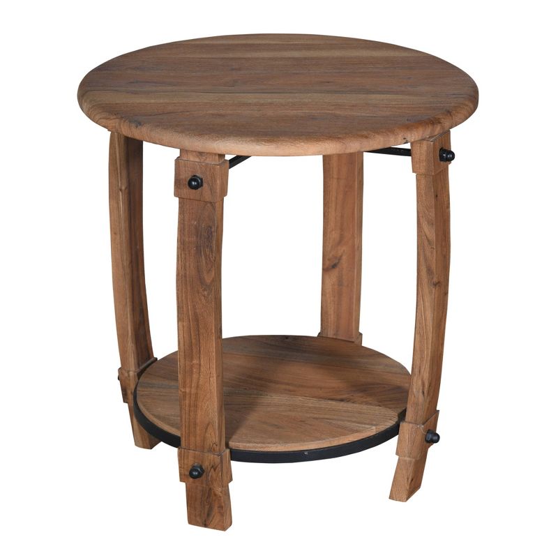 24" Retro Style Round Wooden End Side Accent Table Brown - The Urban Port