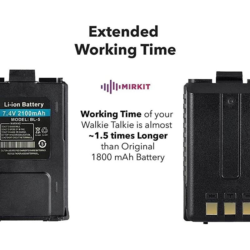 2Pcs Baofeng Battery Pack BL5 2100mAh High Capacity Baofeng Accessories for TwoWay Ham Radio DM 5R Plus UV5R MK233X45 BF F8HP UV 5RTP UV 5R V2 Series by  Radio USA Warranty