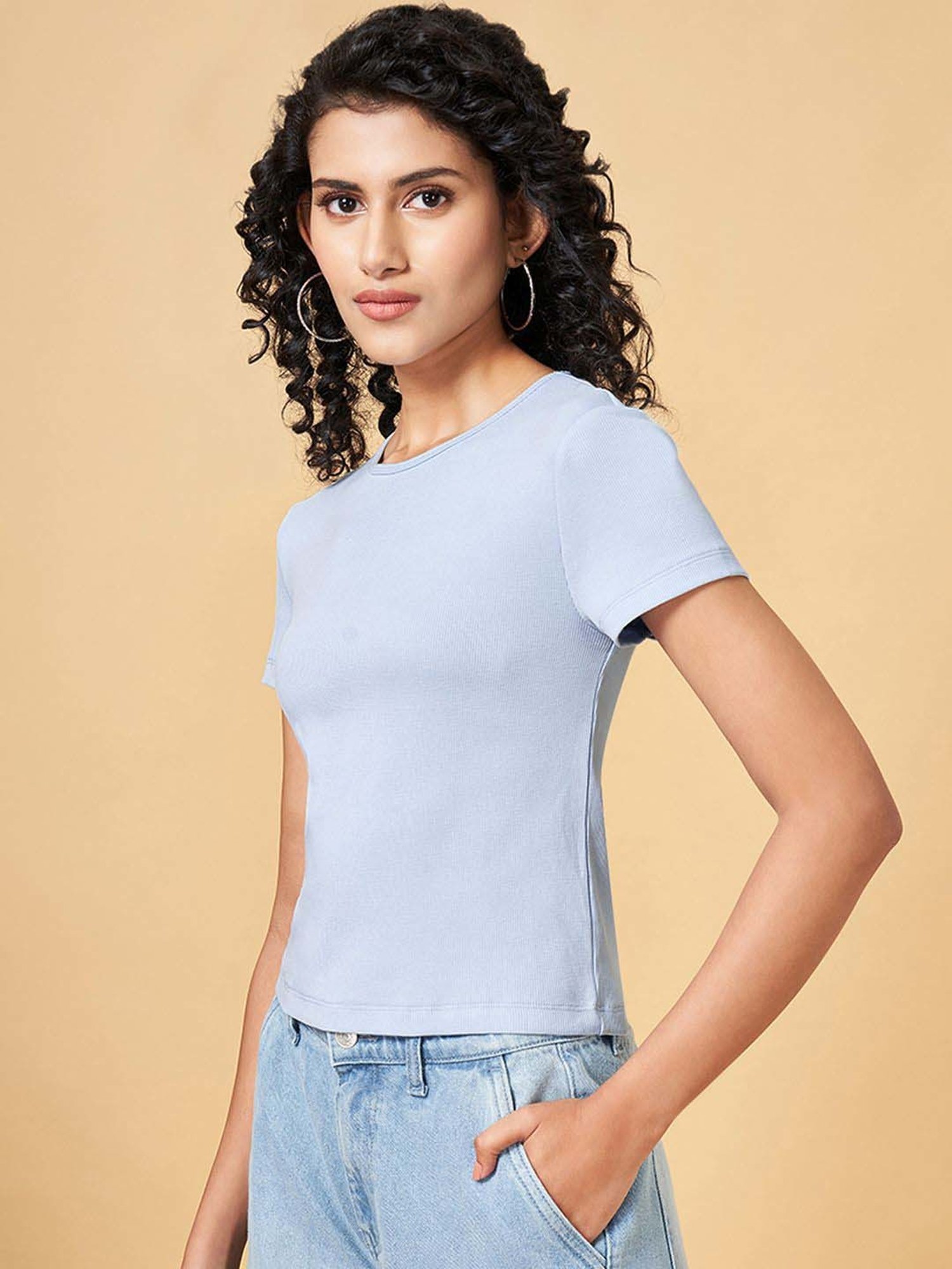 People by Pantaloons Blue Plain Top