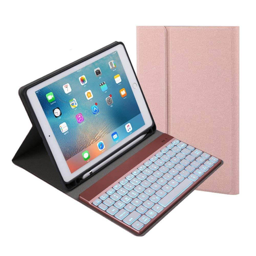 iPad Pro 10.5 Keyboard Case,7 Colors Backlit with Built-in Apple Pencil Holder Slim Folio Shell Protective Stand leather Cover Removable Wireless Bluetooth Keyboard for Apple iPad Pro 10.5 (Rose Gold)
